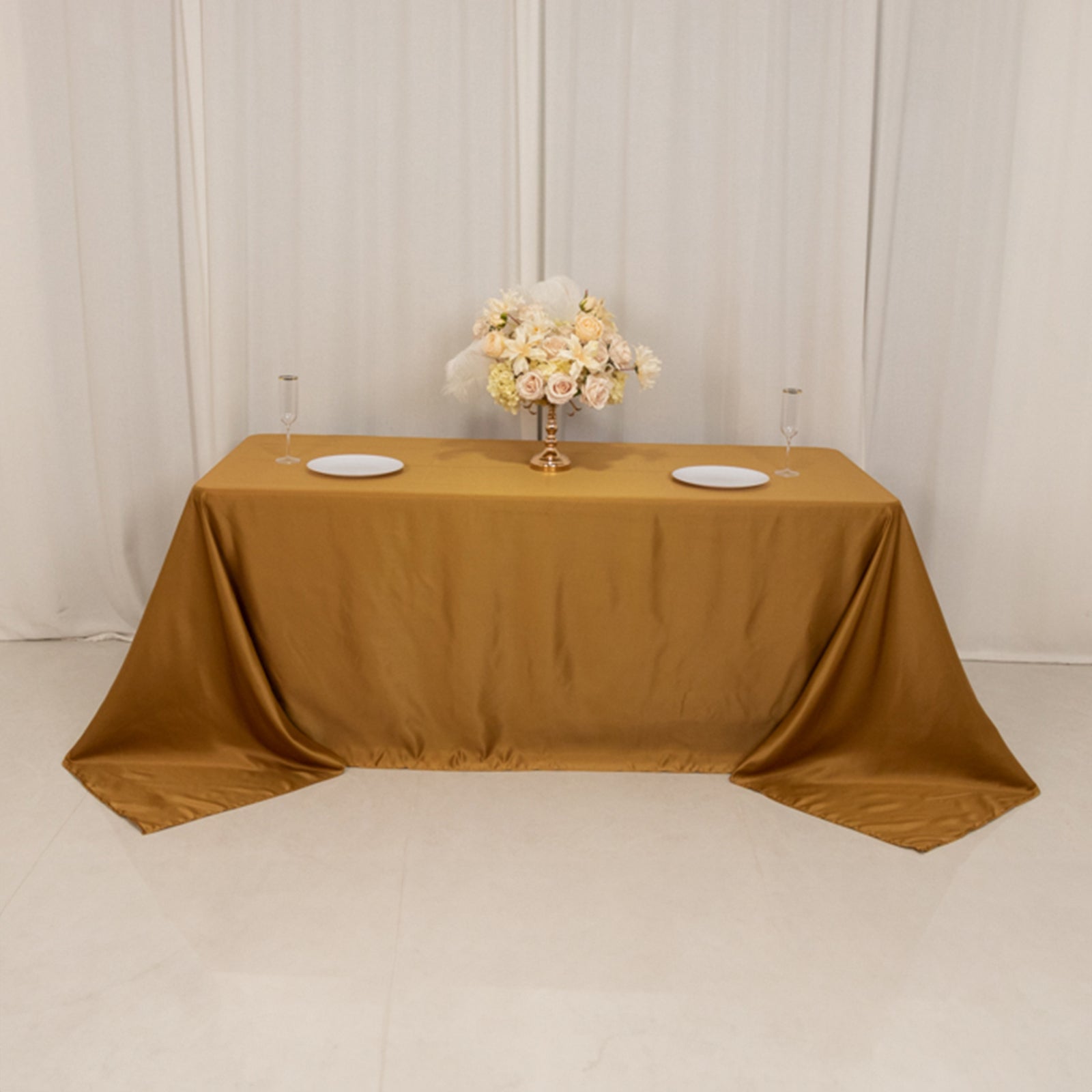Lamour Satin 90x132 Rectangle Tablecloth Gold - Soft & Silk-Like Seamless Table Cover for Weddings & Parties