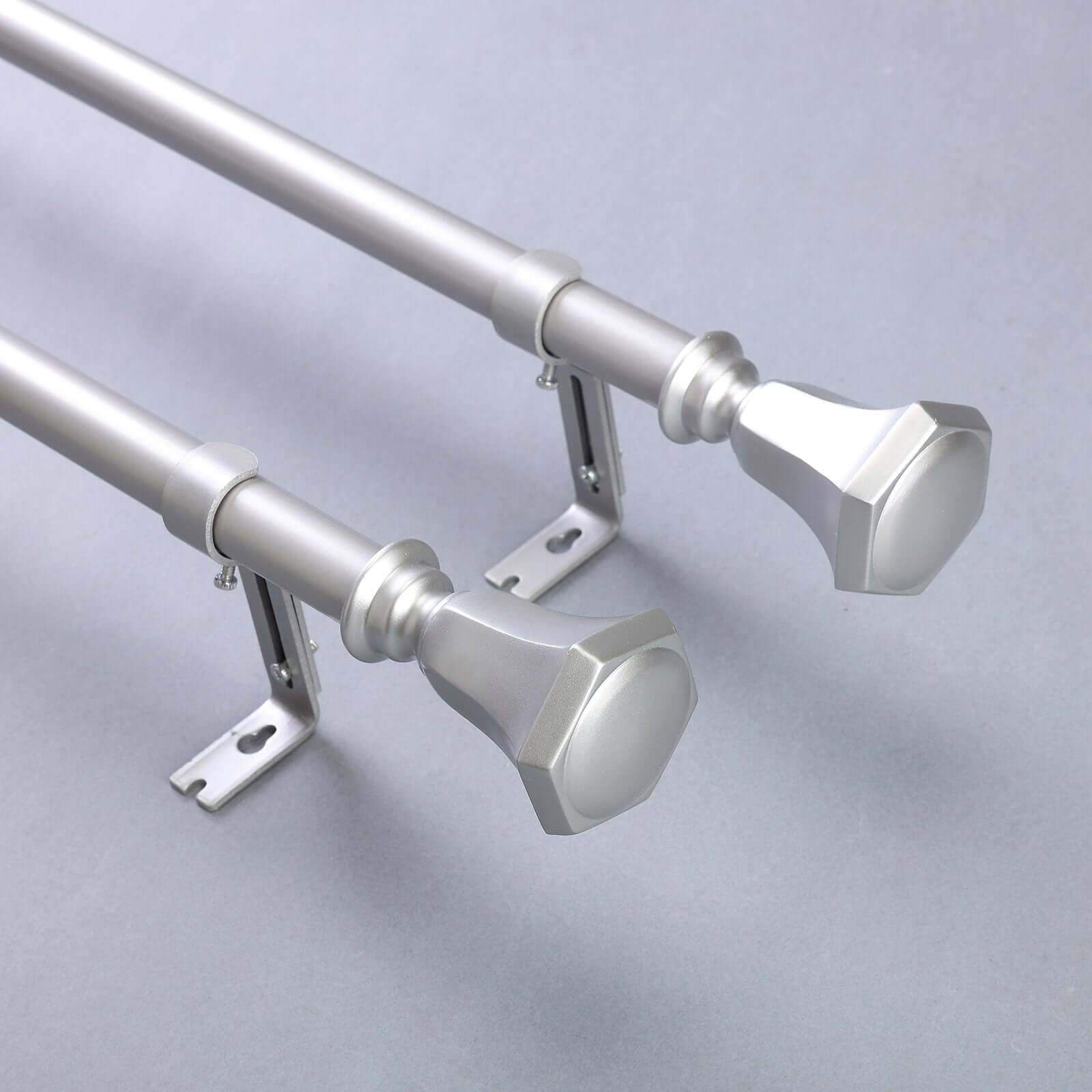 42-126 Adjustable Curtain Rod Set, Silver, Teardrop Finials