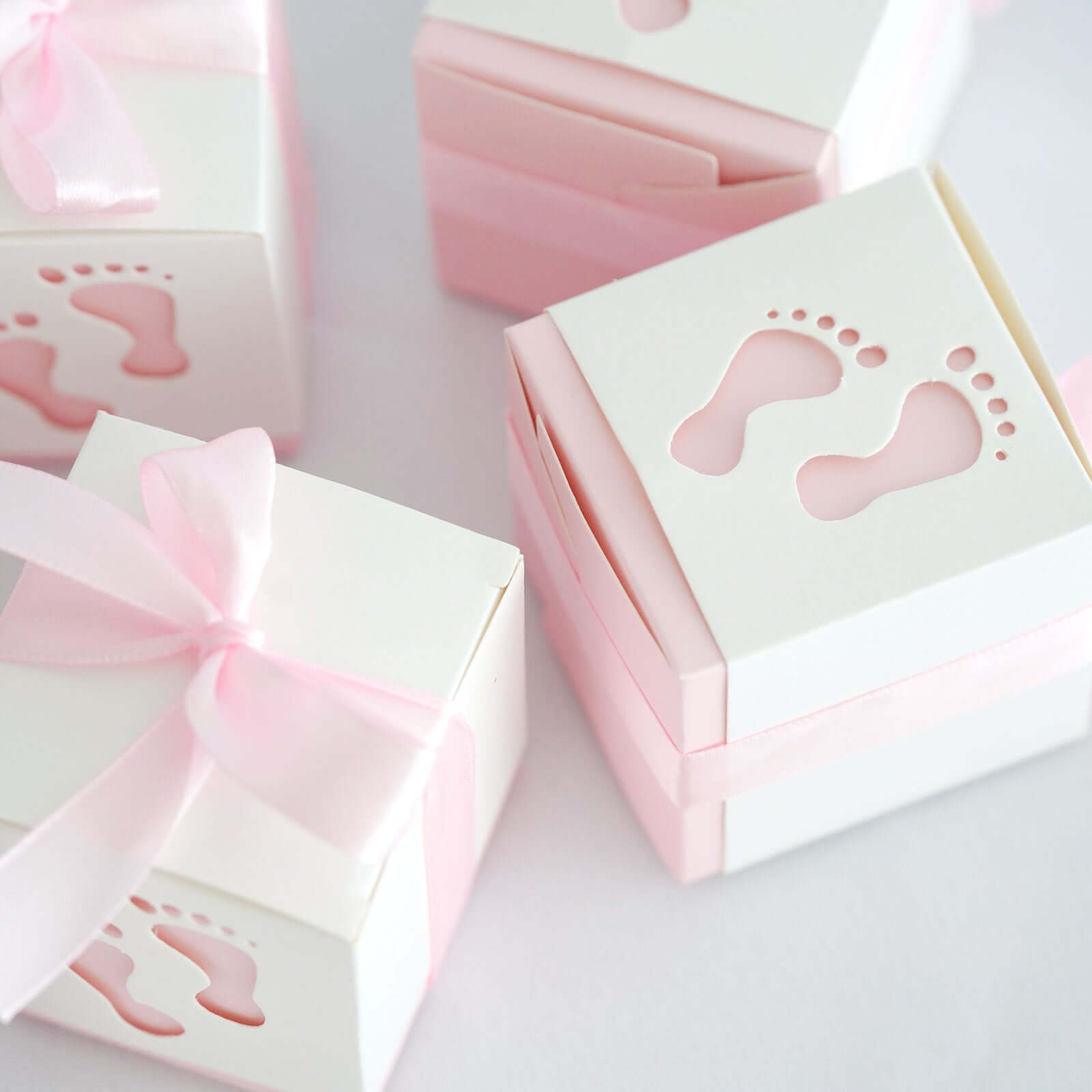 25 Pack 2 Pink Footprint Baby Shower Party Favor Candy Gift Boxes