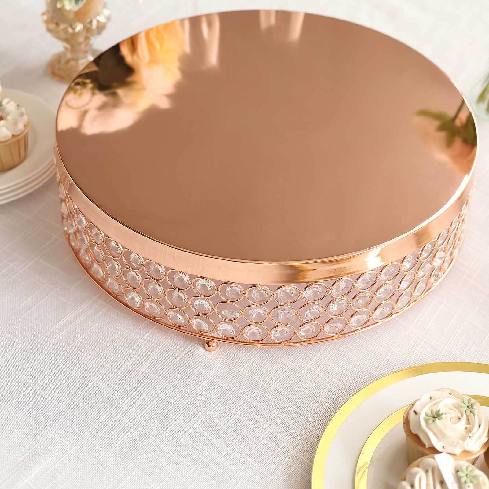 Metal Cake Stand Pedestal Crystal Beaded Design Rose Gold - Cupcake Display and Dessert Riser 16