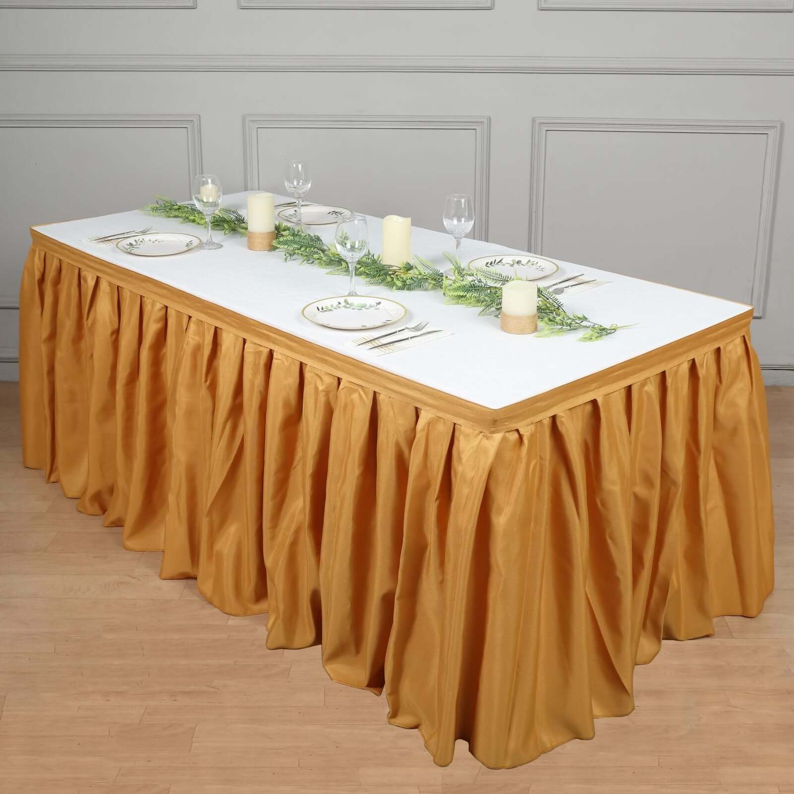 Polyester 14ft Table Skirt Gold - Classic Pleated Design for Weddings & Events