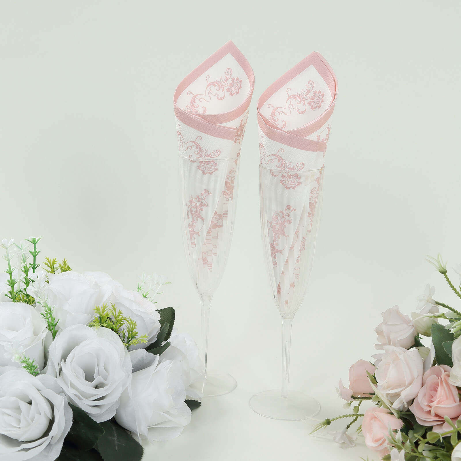 50-Pack Paper Cocktail Napkins with French Toile Floral Pattern White/Pink - Absorbent 2 Ply Disposable Napkins for Beverages