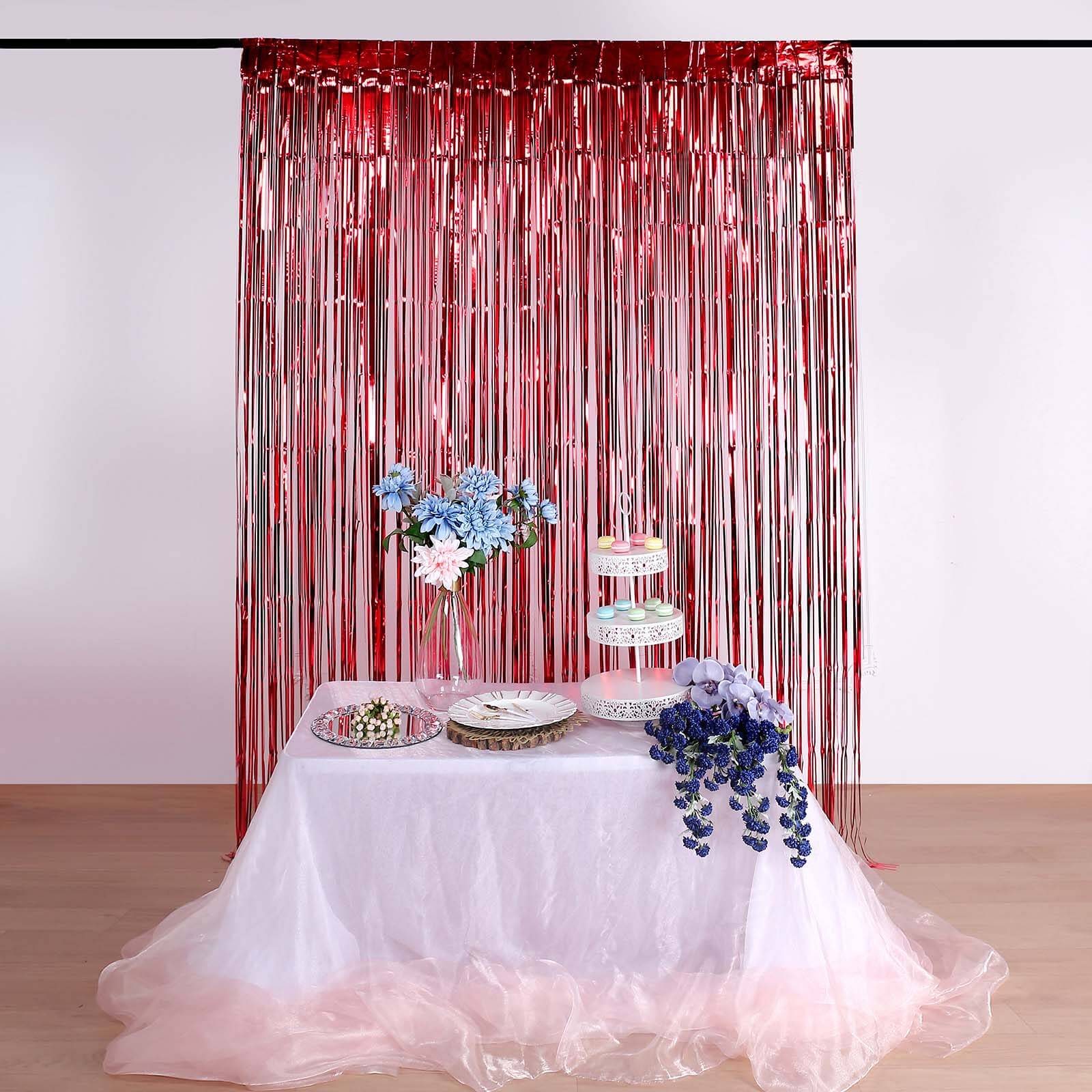 8ft Red Metallic Tinsel Foil Fringe Doorway Curtain Party Backdrop