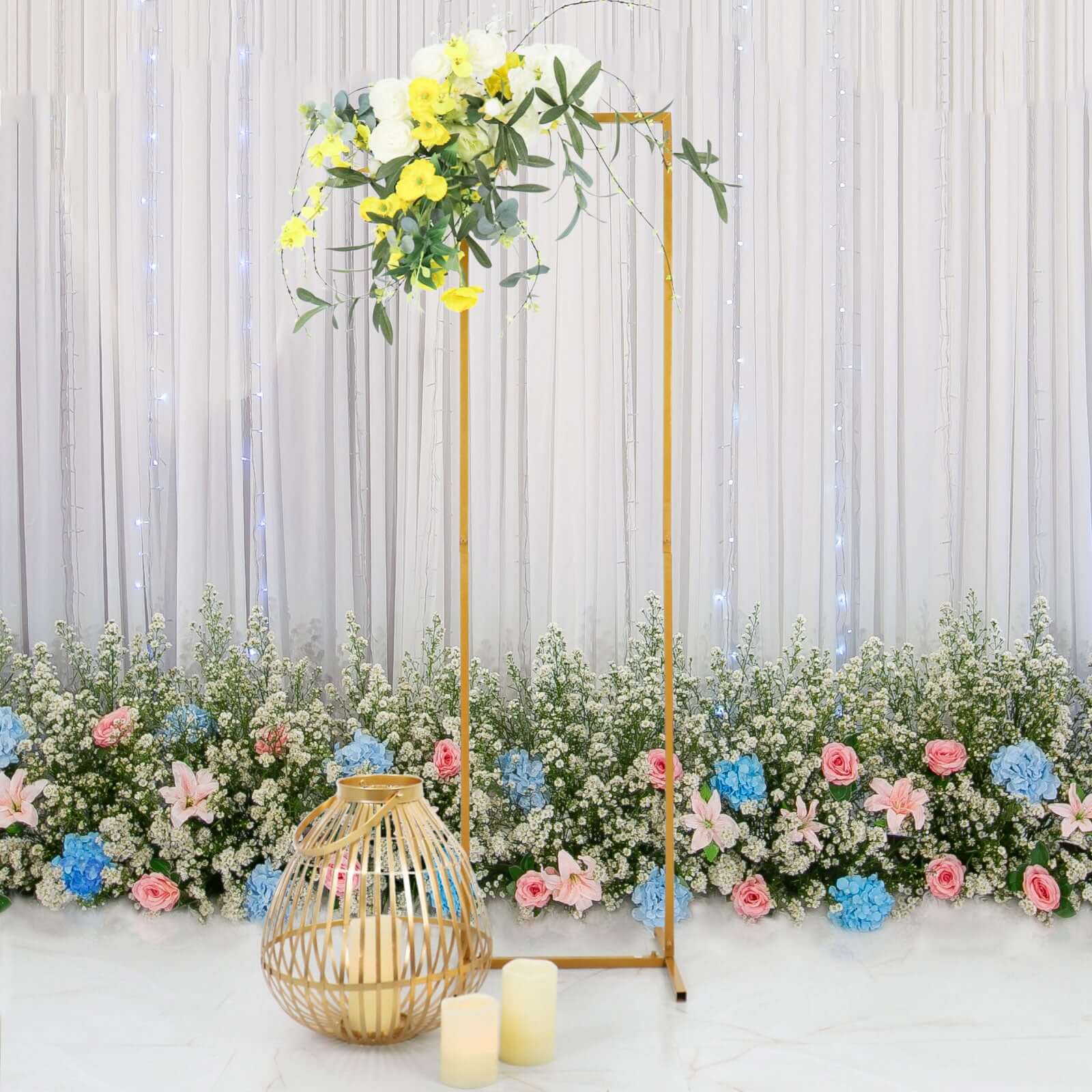 4.5ft Slim Gold Metal Frame Wedding Arch, Rectangular Backdrop Stand, Floral Display Frame