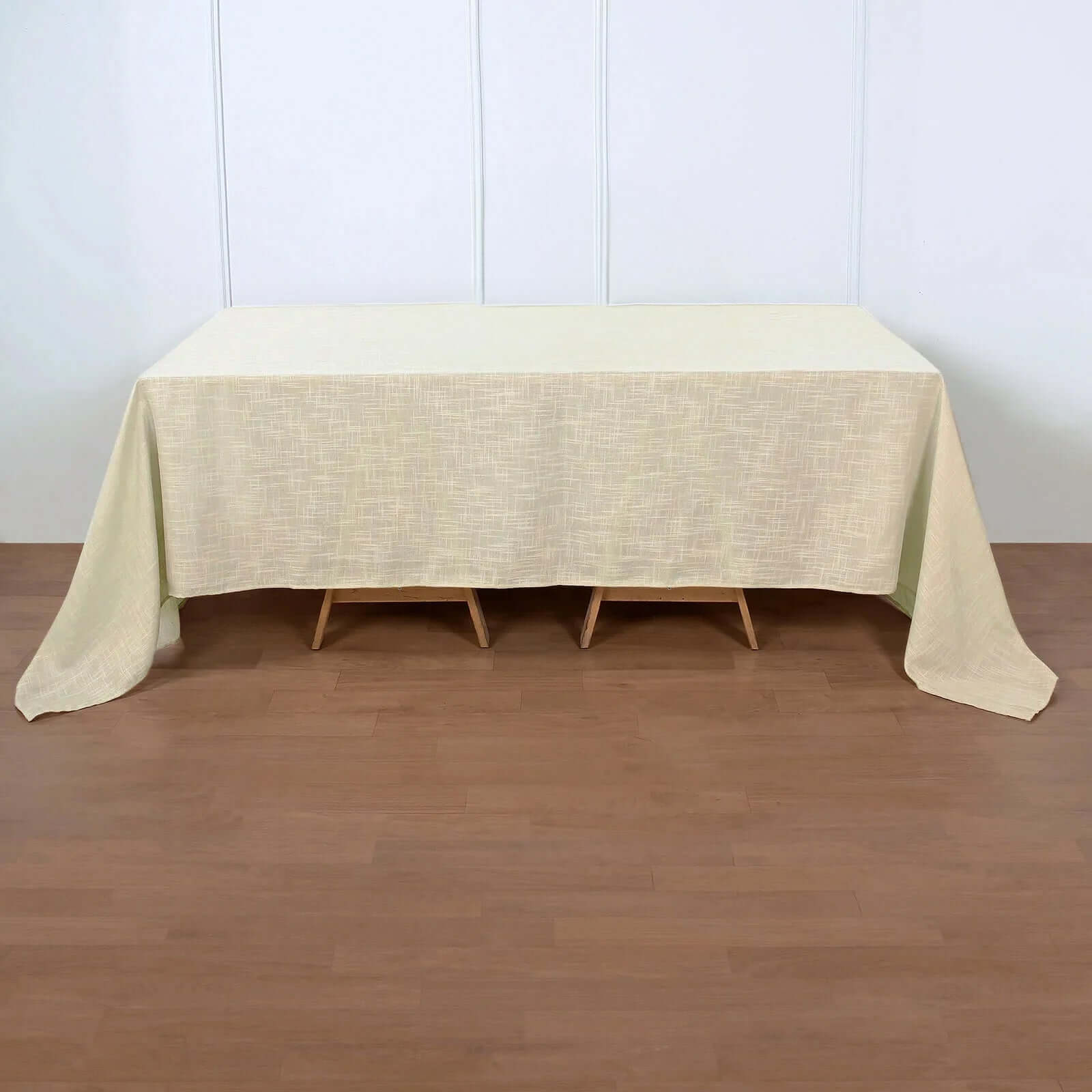 Faux Linen 90x132 Rectangular Tablecloth Beige - Slubby Texture Wrinkle-Resistant Seamless Table Cover