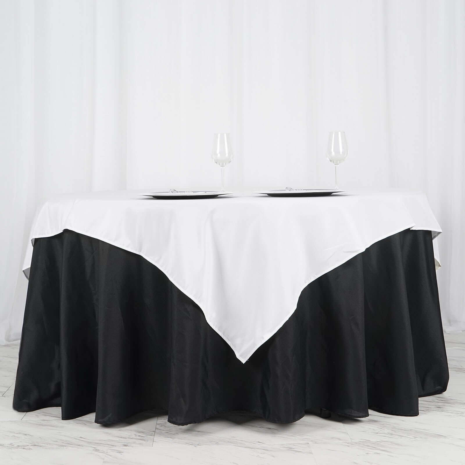 Polyester 70x70 Table Overlay Square Tablecloth White - Wrinkle-Resistant & Durable Table Cover for Events