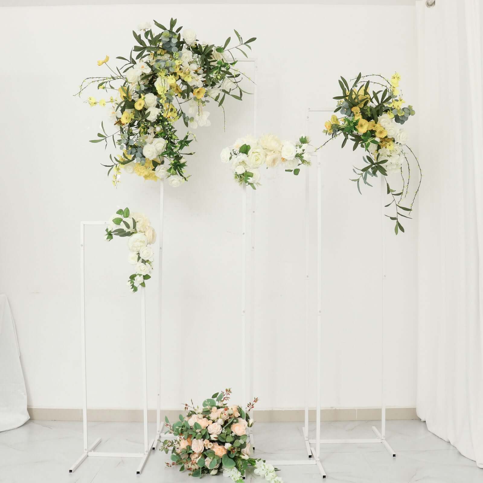 Set of 4 Wedding Arches Slim White Metal Rectangular Design Backdrop Stands - Floral Display Frames 3.6ft-6.5ft