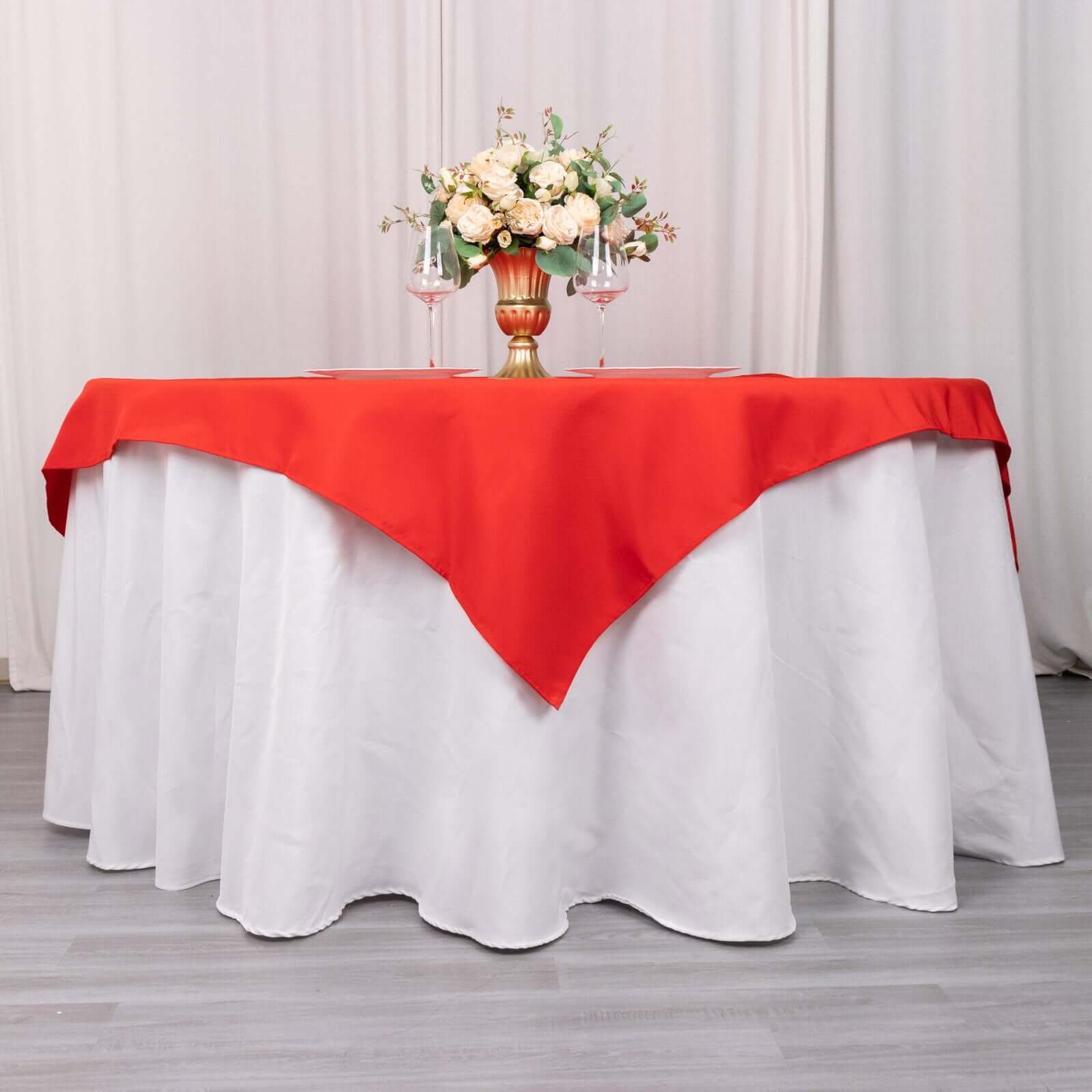 Premium Polyester 54x54 Table Overlay Square Tablecloth Red - Stain and Wrinkle-Resistant 220GSM Table Topper