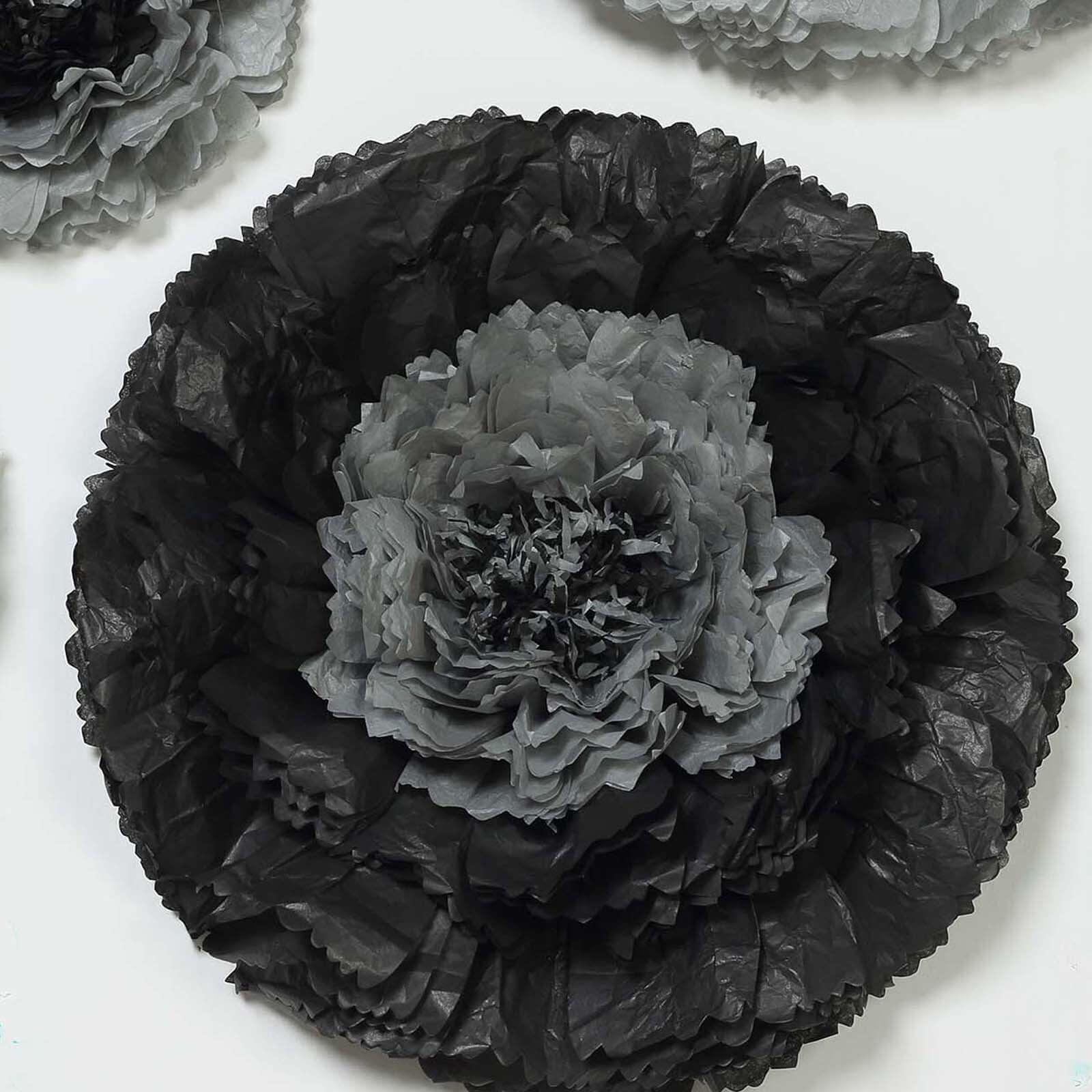 Set of 6 Charcoal Gray Giant Carnation 3D Paper Flowers Wall Decor - 12,16,20