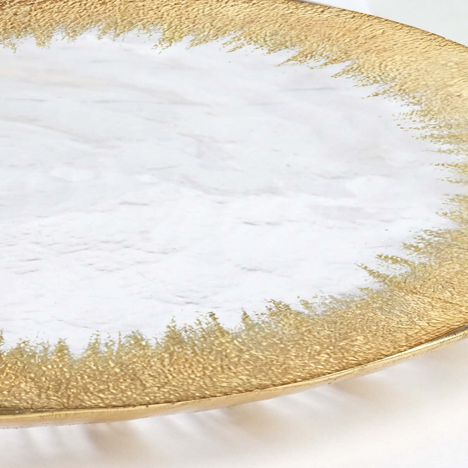 8-Pack Glass Round Charger Plates 13 in Clear with Metallic Gold Spray Rim, Decorative Dinner Charger Tableware