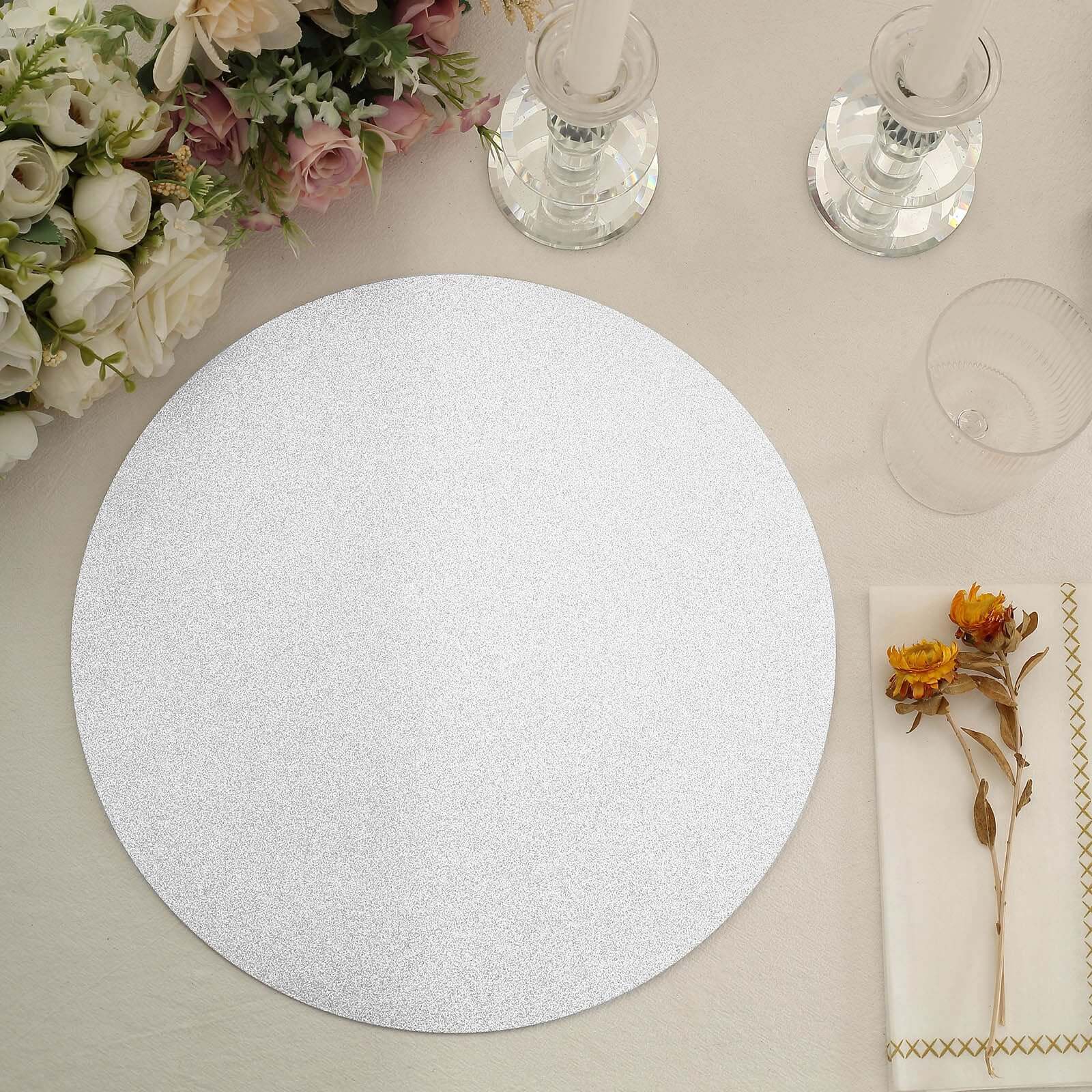 20-Pack Disposable Table Placemats in Silver Glitter - 210GSM Paper Placemats for Classy Events 13