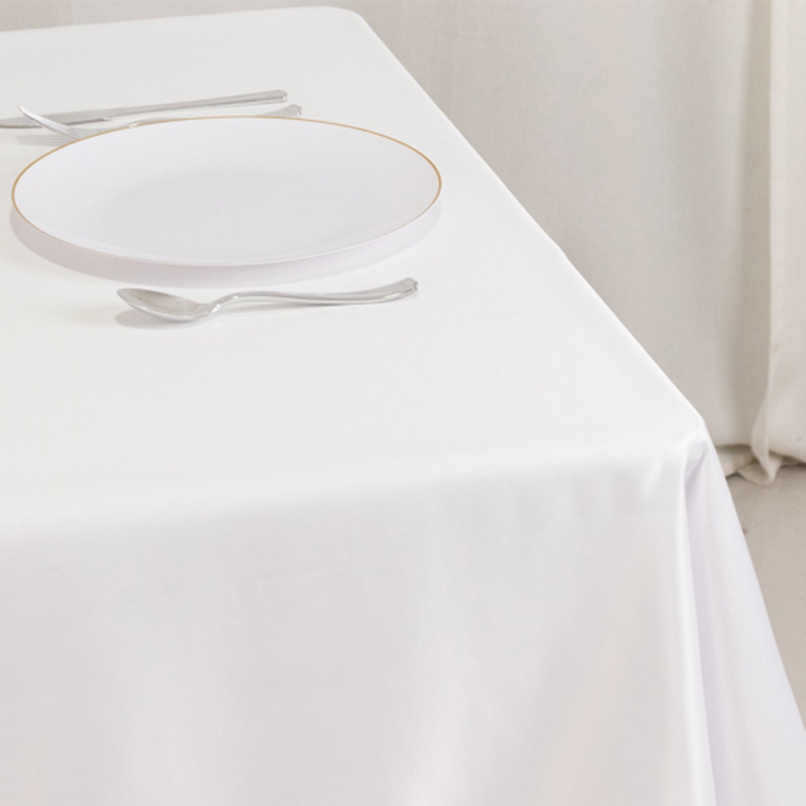 Lamour Satin 54x54 Table Overlay Square Tablecloth White - Durable & Silk-Like Table Cover for Weddings & Parties