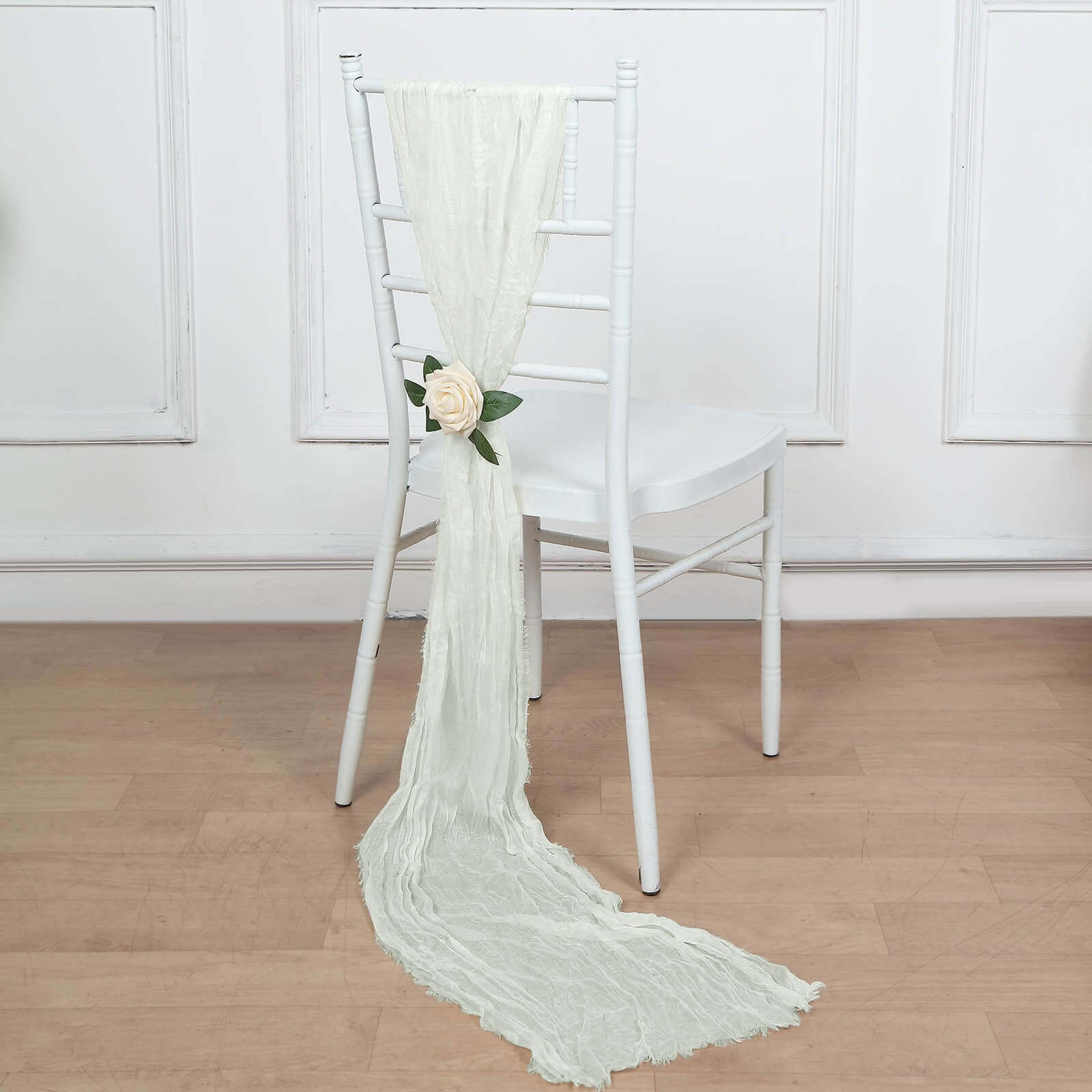 5 Pack Cheesecloth Gauze 16x88 Chair Sashes Ivory - Stylish Boho Decor for Weddings & Gatherings