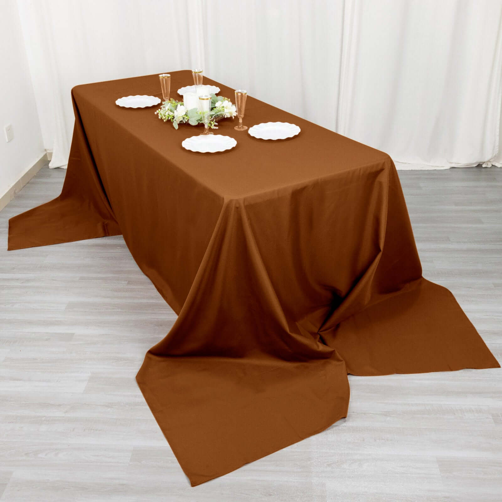 Polyester 90x156 Rectangle Tablecloth Cinnamon Brown - Seamless Wrinkle-Resistant Table Cover