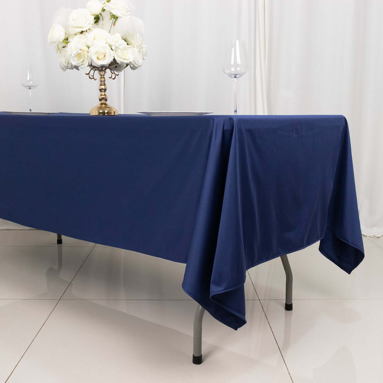 Premium Scuba Rectangular 60x102 Tablecloth Navy Blue - Wrinkle Free & Stain Resistant Table Cover