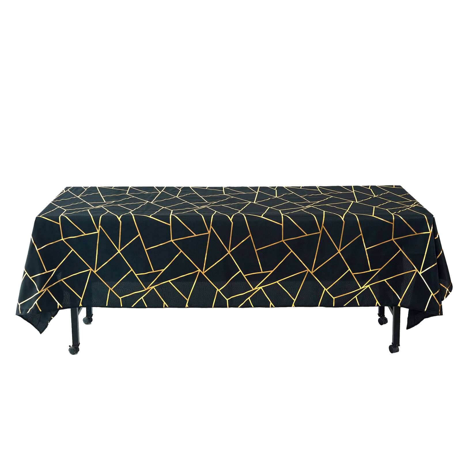 Polyester 60x102 Rectangle Tablecloth Black with Gold Foil Geometric Pattern - Wrinkle-Resistant & Durable Table Cover