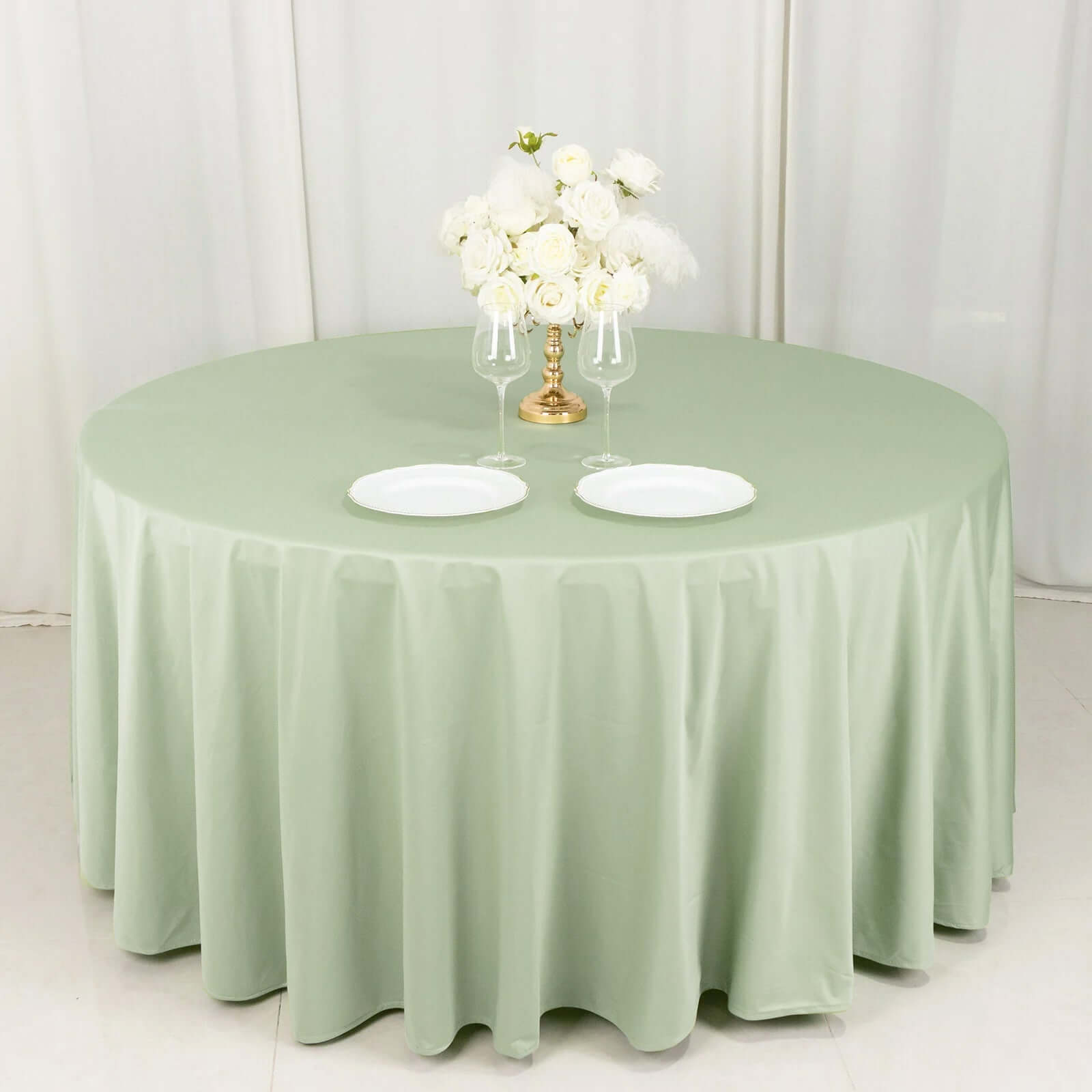Premium Scuba Round 120 Tablecloth Sage Green - Wrinkle Free & Stain Resistant Seamless Table Cover
