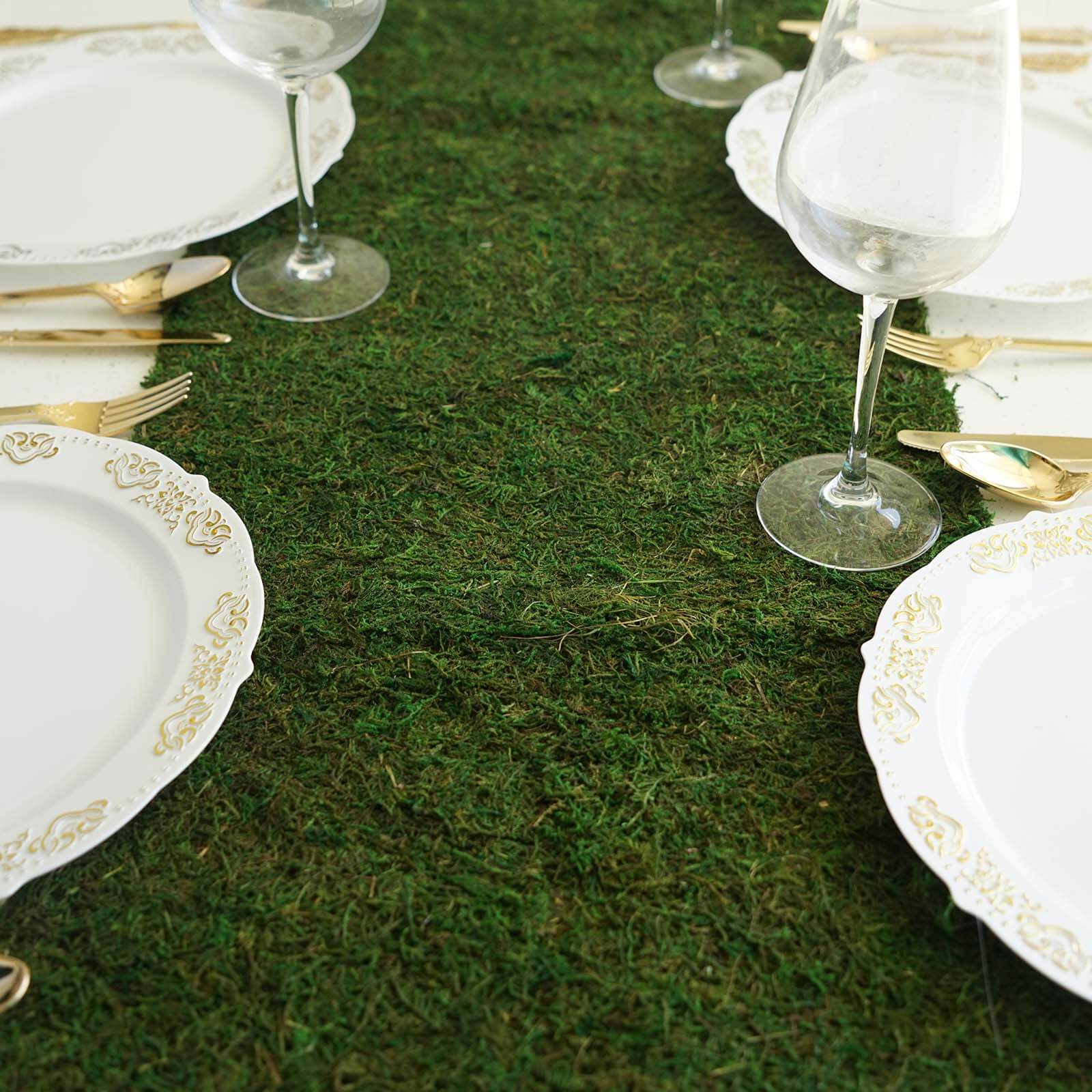 Moss 14x48 Table Runner Green - Natural Preserved Design with Fishnet Grid for Unique Events