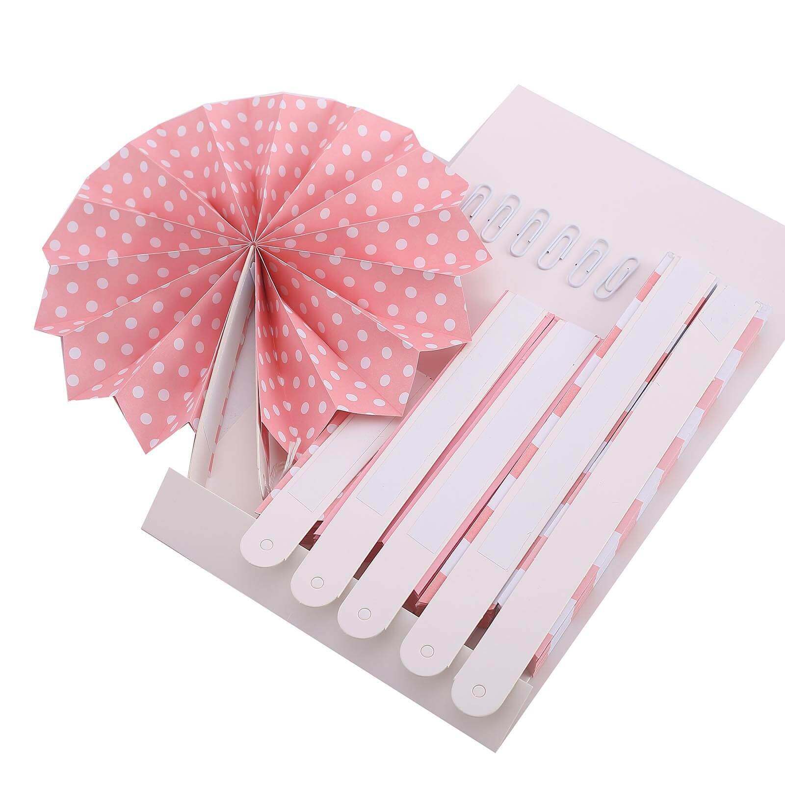 Set of 6 Pink Hanging Paper Fan Decorations, Pinwheel Wall Backdrop Party Kit - 8, 12, 16