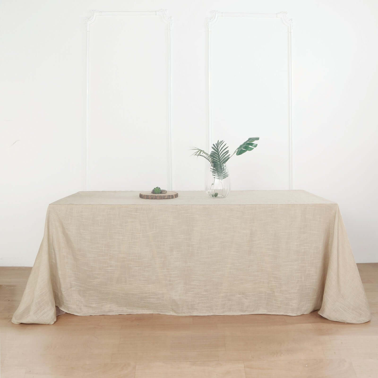 Faux Linen 90x156 Rectangular Tablecloth Beige - Slubby Texture Wrinkle-Resistant Seamless Table Cover