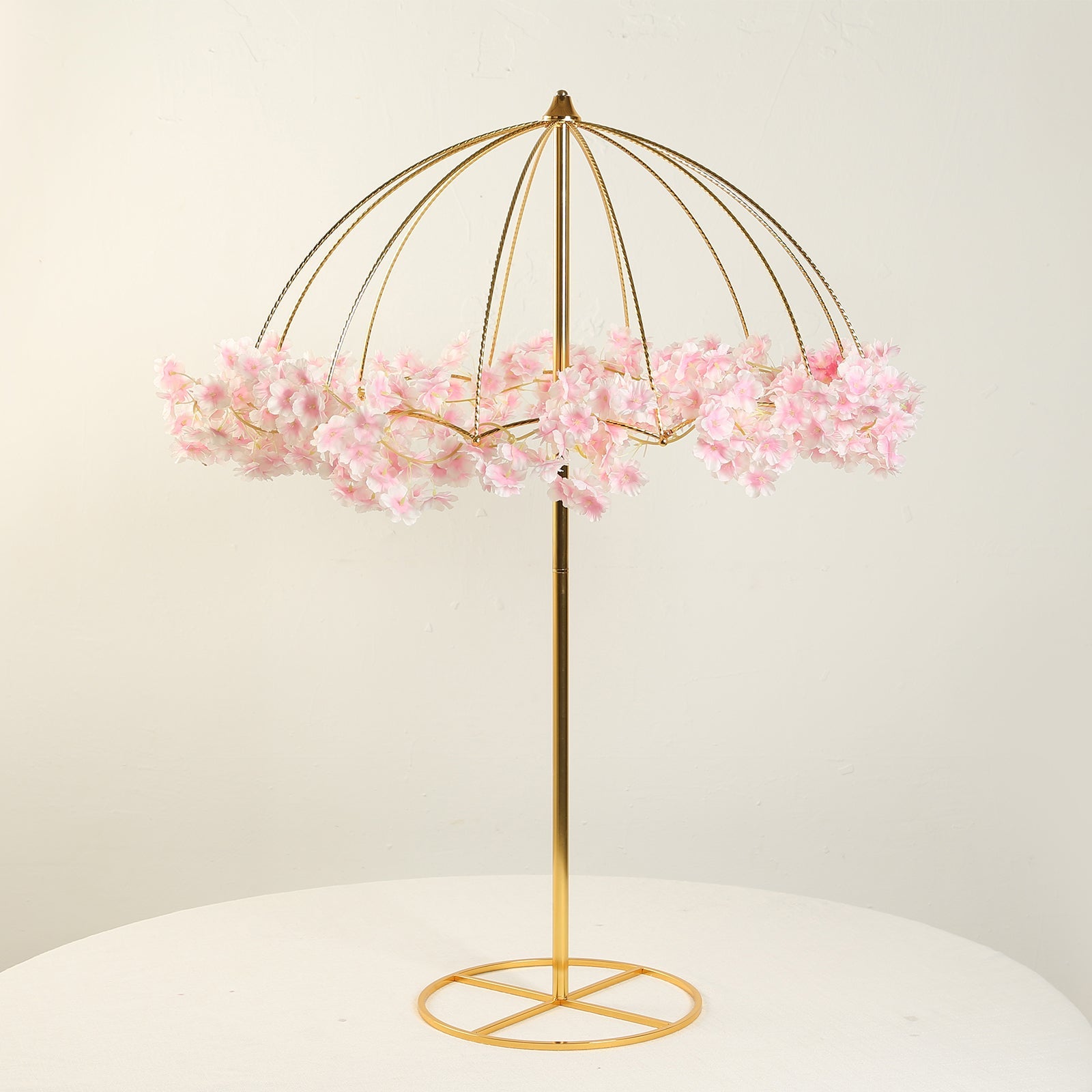 Wedding Centerpiece Umbrella Design Metal Gold - Round Base Floral Frame Stand 42