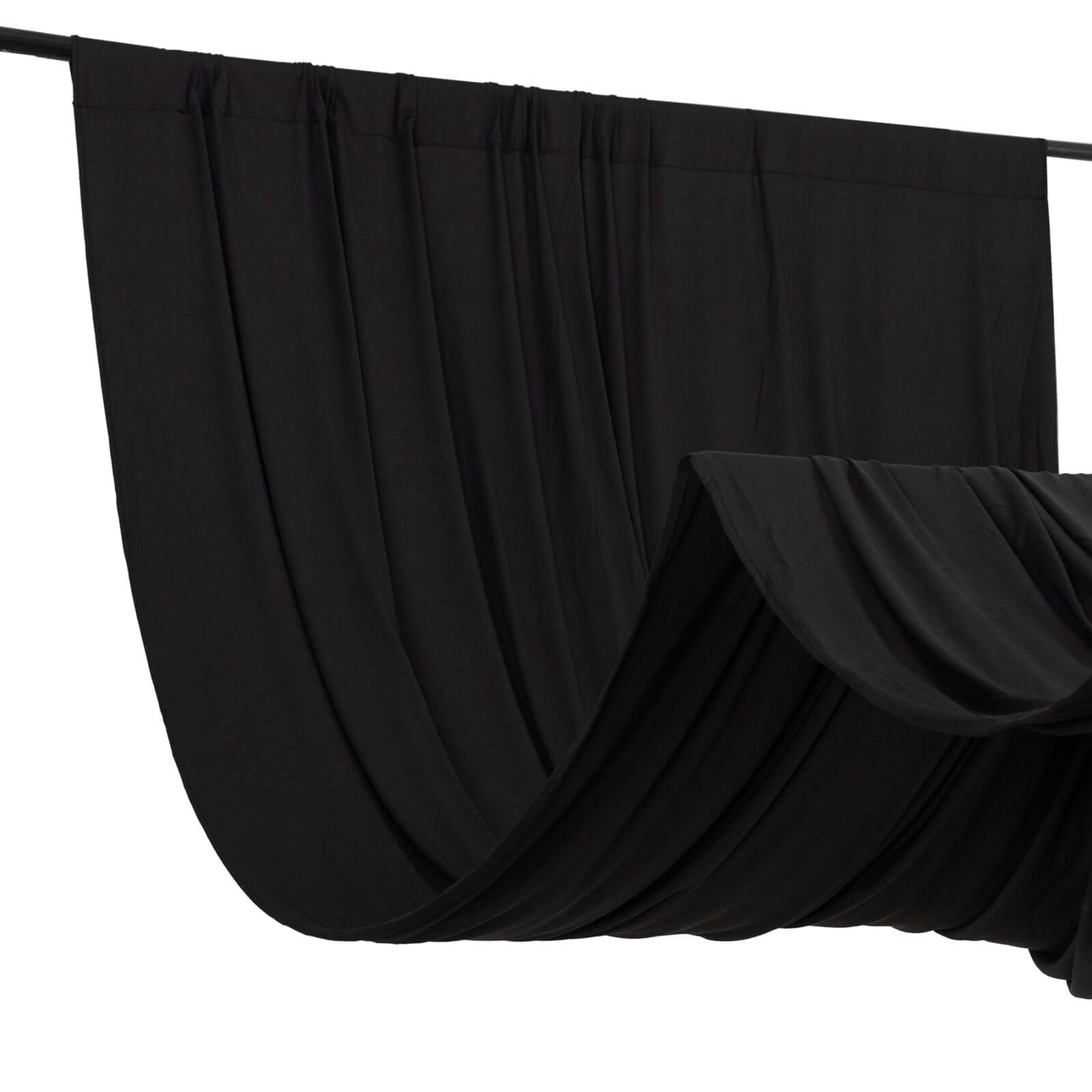 Black 4-Way Stretch Spandex Event Curtain Drapes, Wrinkle Free Backdrop Event Panel with Rod Pockets - 5ftx10ft