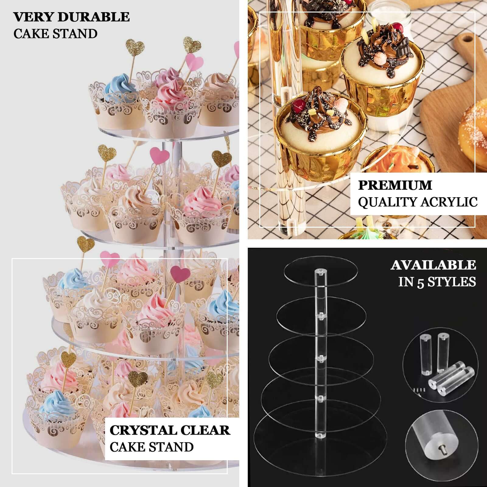 6-Tier Acrylic Round Cupcake Stand Clear - Heavy Duty Reusable Dessert Tower Holder Pastry Display with Film Sheets for Special Events & Catering Displays 22