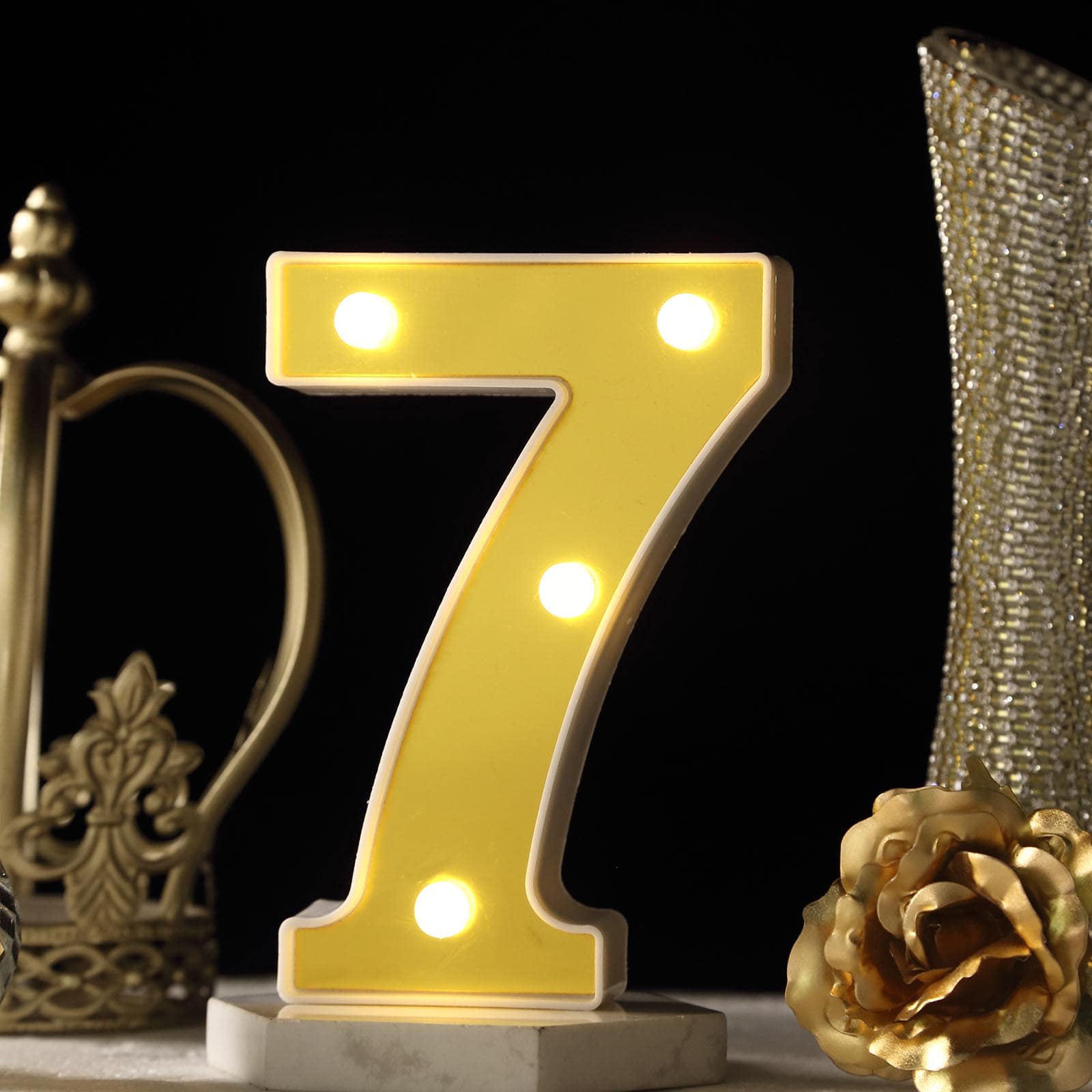 3D Marquee Number 7 Warm White 4 LED Lights Gold - Stylish Light-Up Accent for Events 6