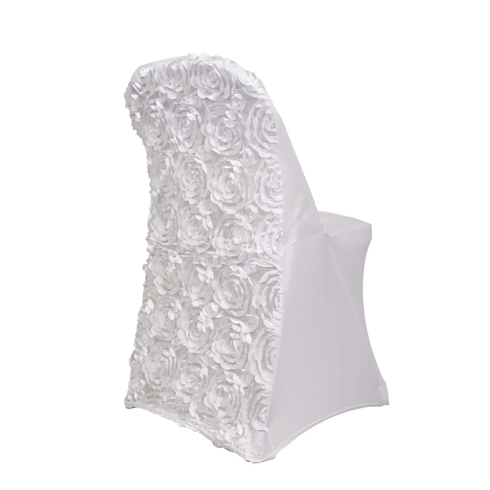 Spandex Chair Cover White for Folding Chairs - Durable Stretch Fitted Slipcover with Satin Rosette Design for Classy Events