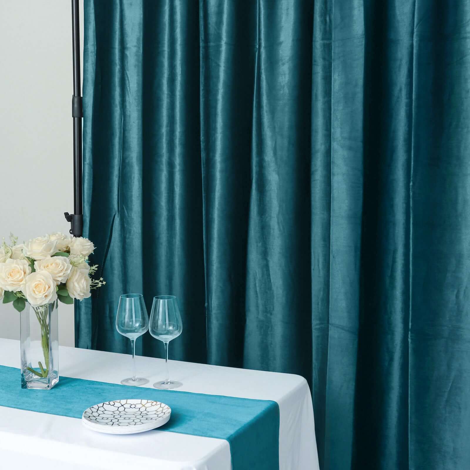 8ftx8ft Peacock Teal Premium Smooth Velvet Event Curtain Drapes, Privacy Backdrop Event Panel with Rod Pocket