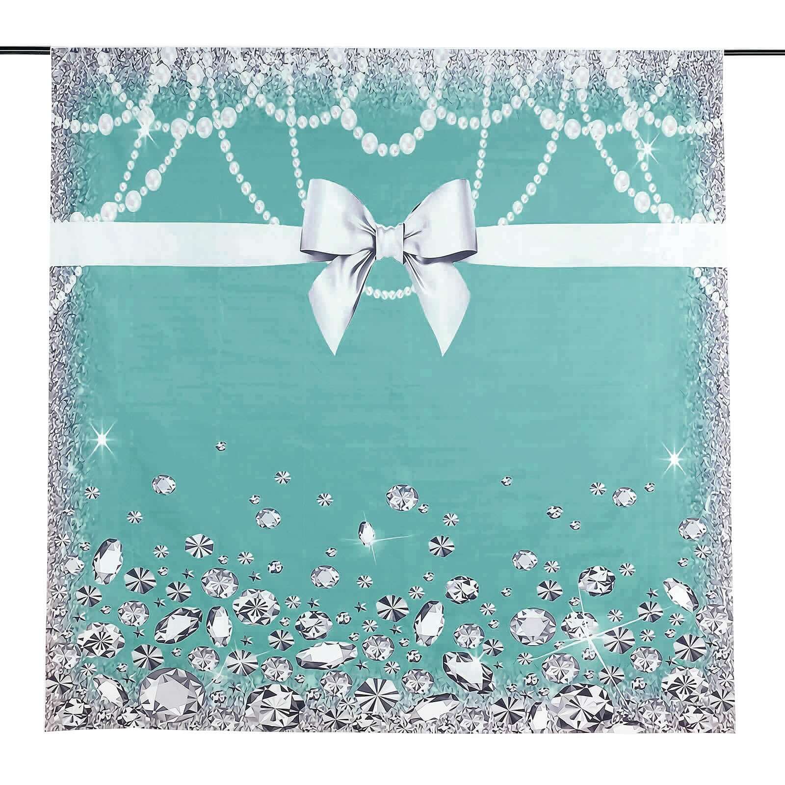 8ftx8ft Turquoise White Bow, Diamond Pearl Print Vinyl Photo Backdrop