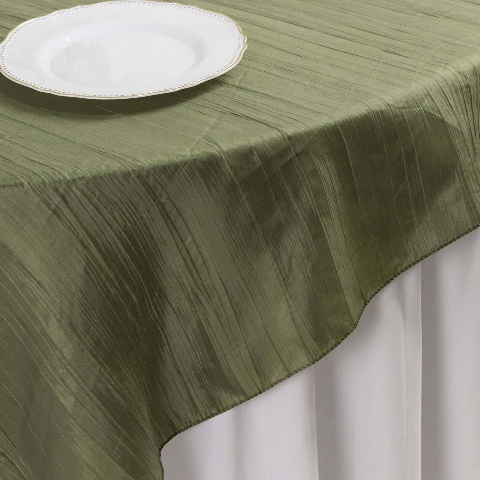 Taffeta 72x72 Table Overlay Square Tablecloth Dusty Sage Green - Accordion Crinkle Table Cover