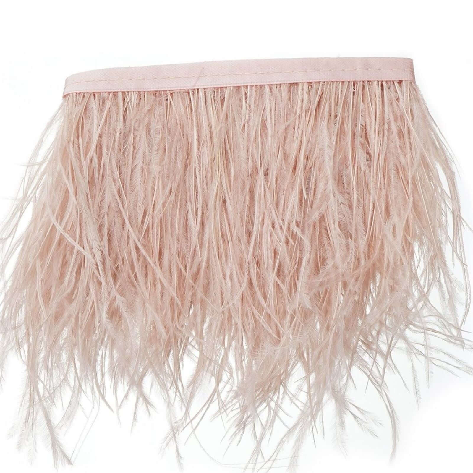 39 Dusty Rose Real Ostrich Feather Fringe Trim With Satin Ribbon Tape