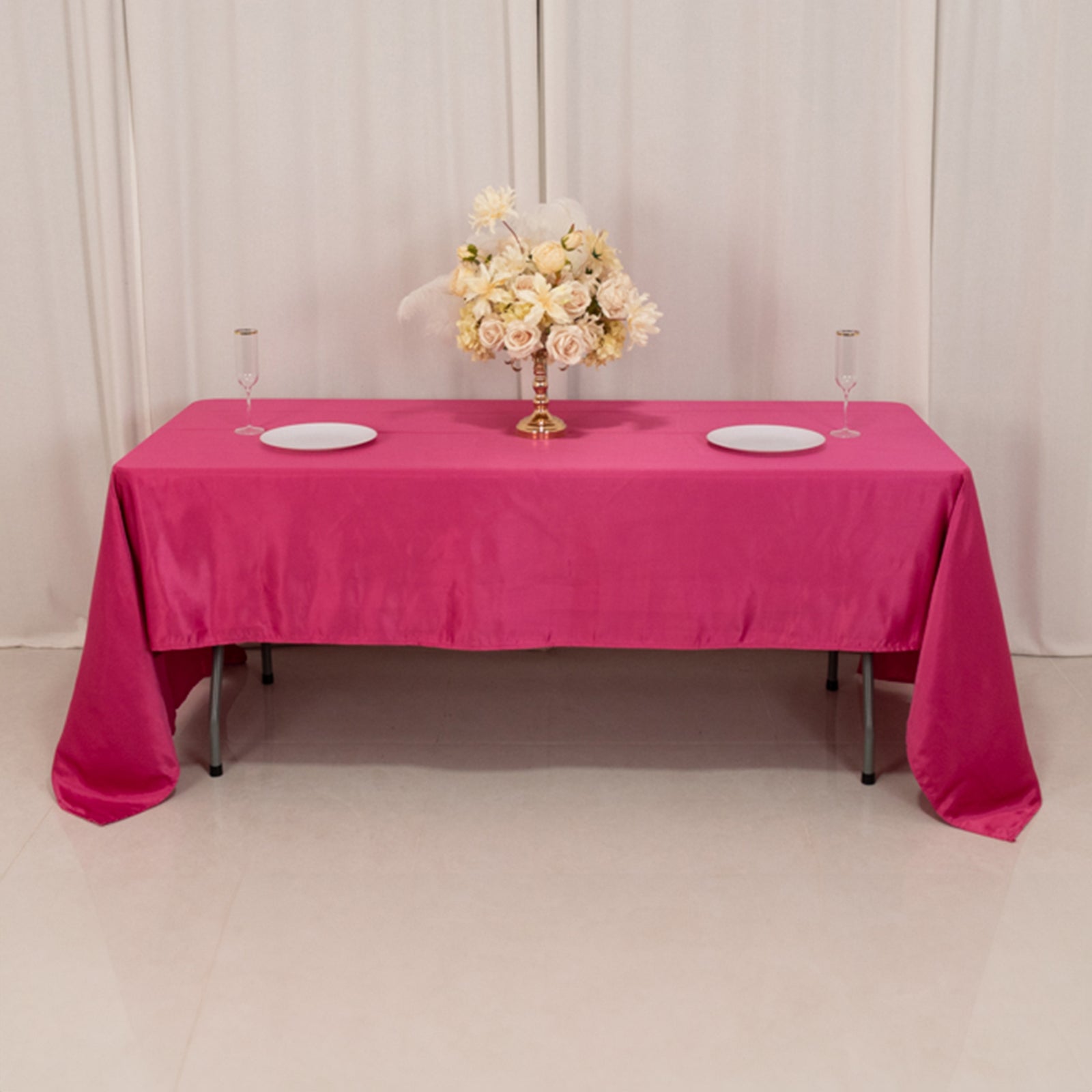 Lamour Satin 60x126 Rectangle Tablecloth Fuchsia - Soft & Silk-Like Table Cover