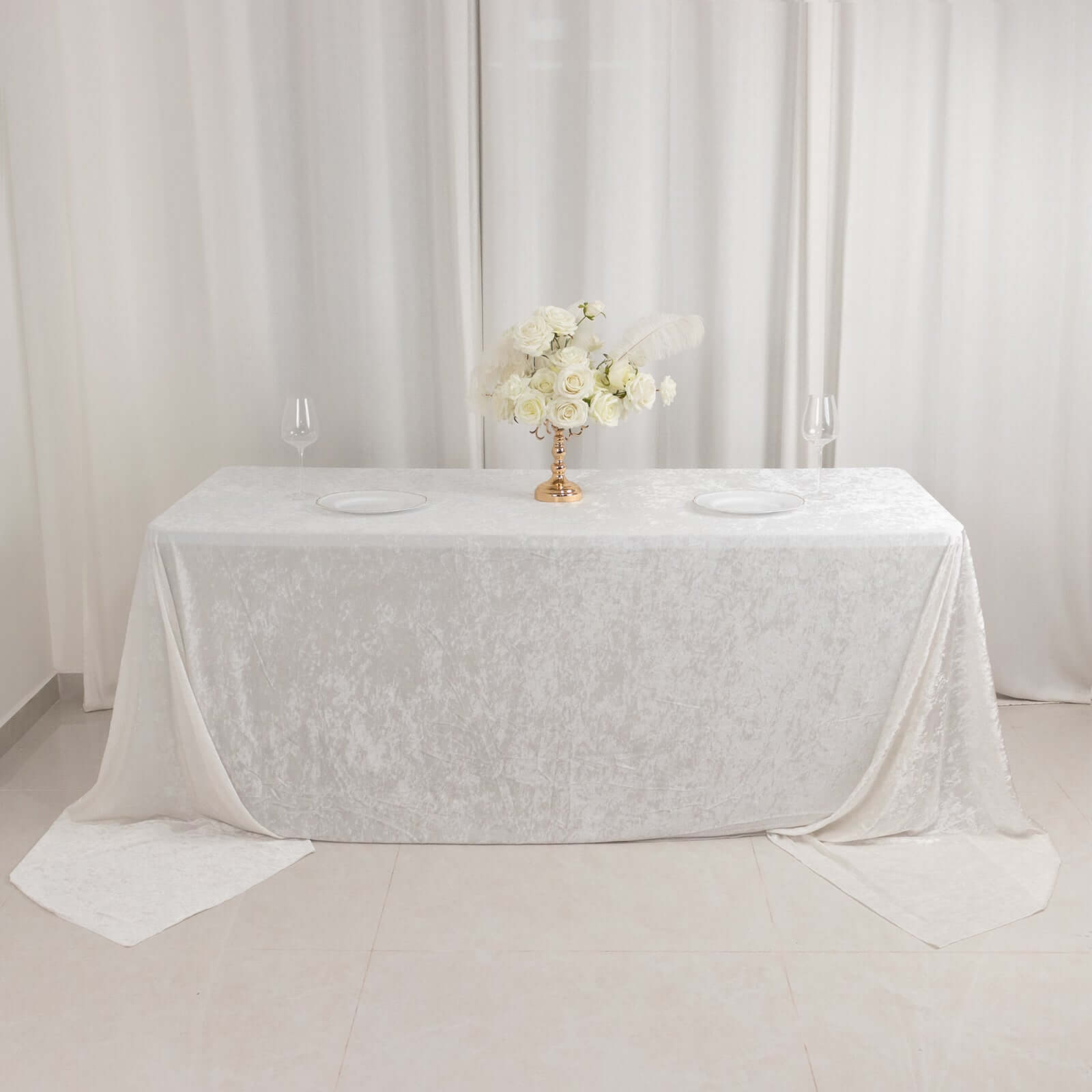 Premium Crushed Velvet 90x156 Rectangle Tablecloth White - Reusable Soft & Sophisticated Seamless Table Cover