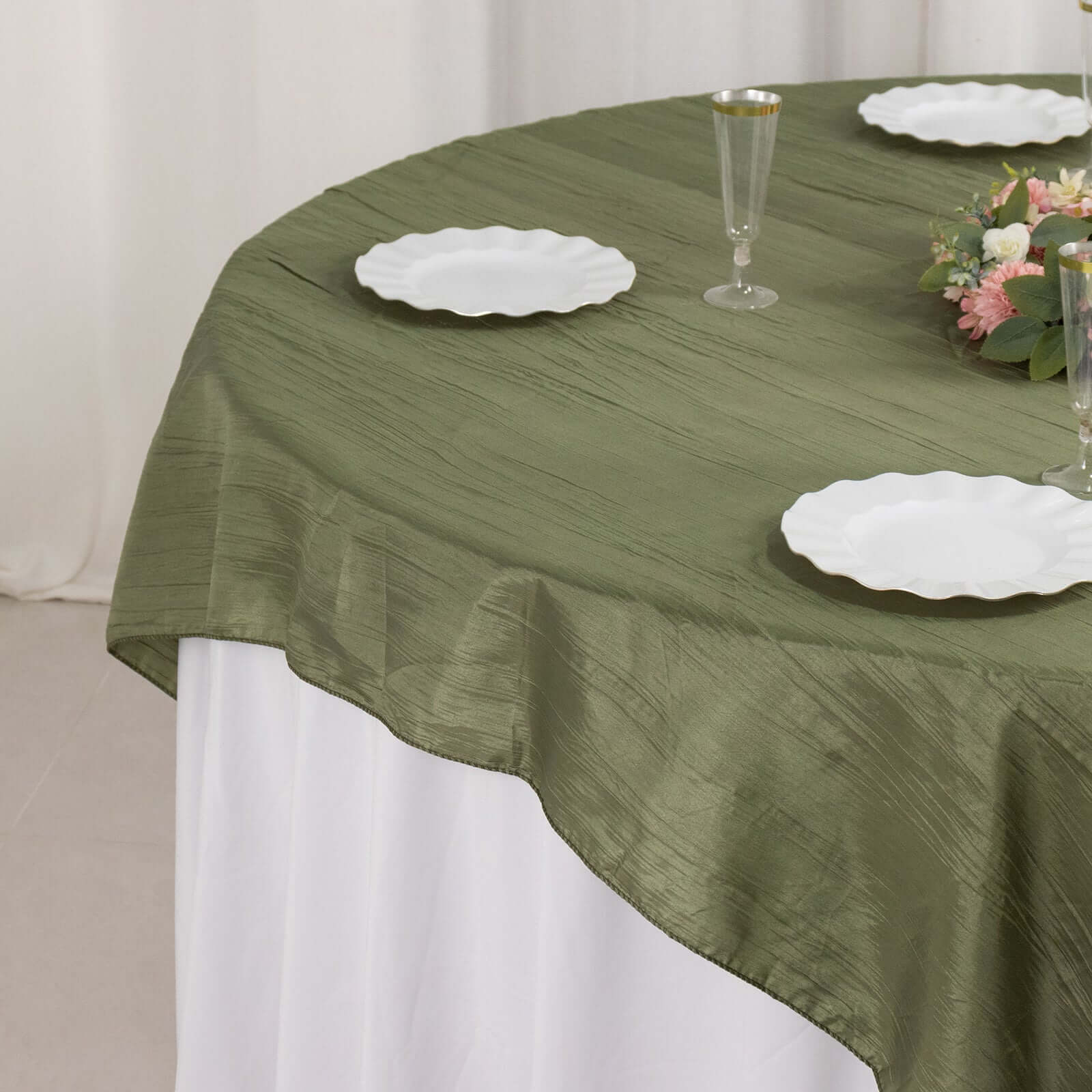 Taffeta 72x72 Table Overlay Square Tablecloth Dusty Sage Green - Accordion Crinkle Table Cover