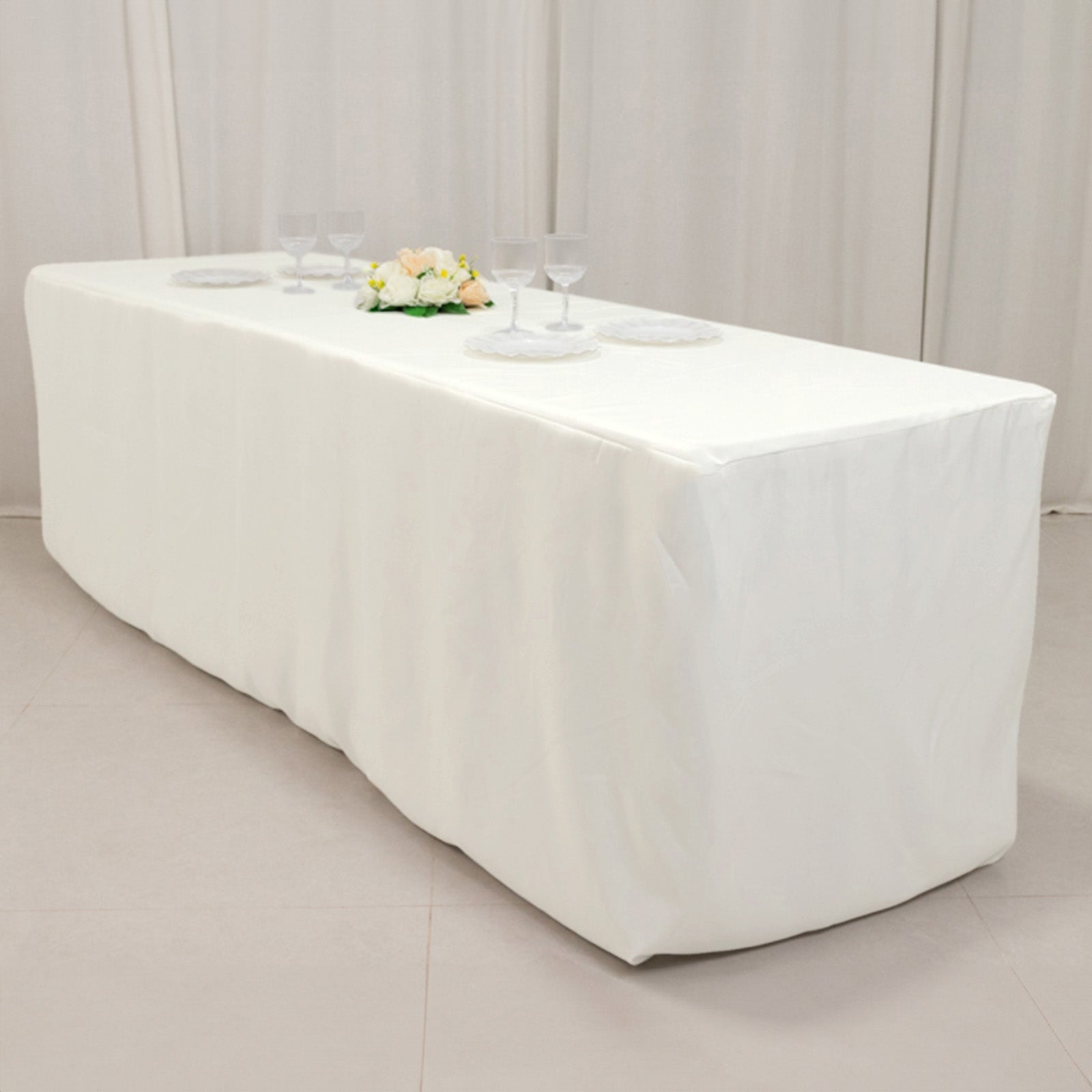 Fire Retardant Premium Polyester 8ft Rectangular Tablecloth Ivory Fitted High-Performance Table Cover