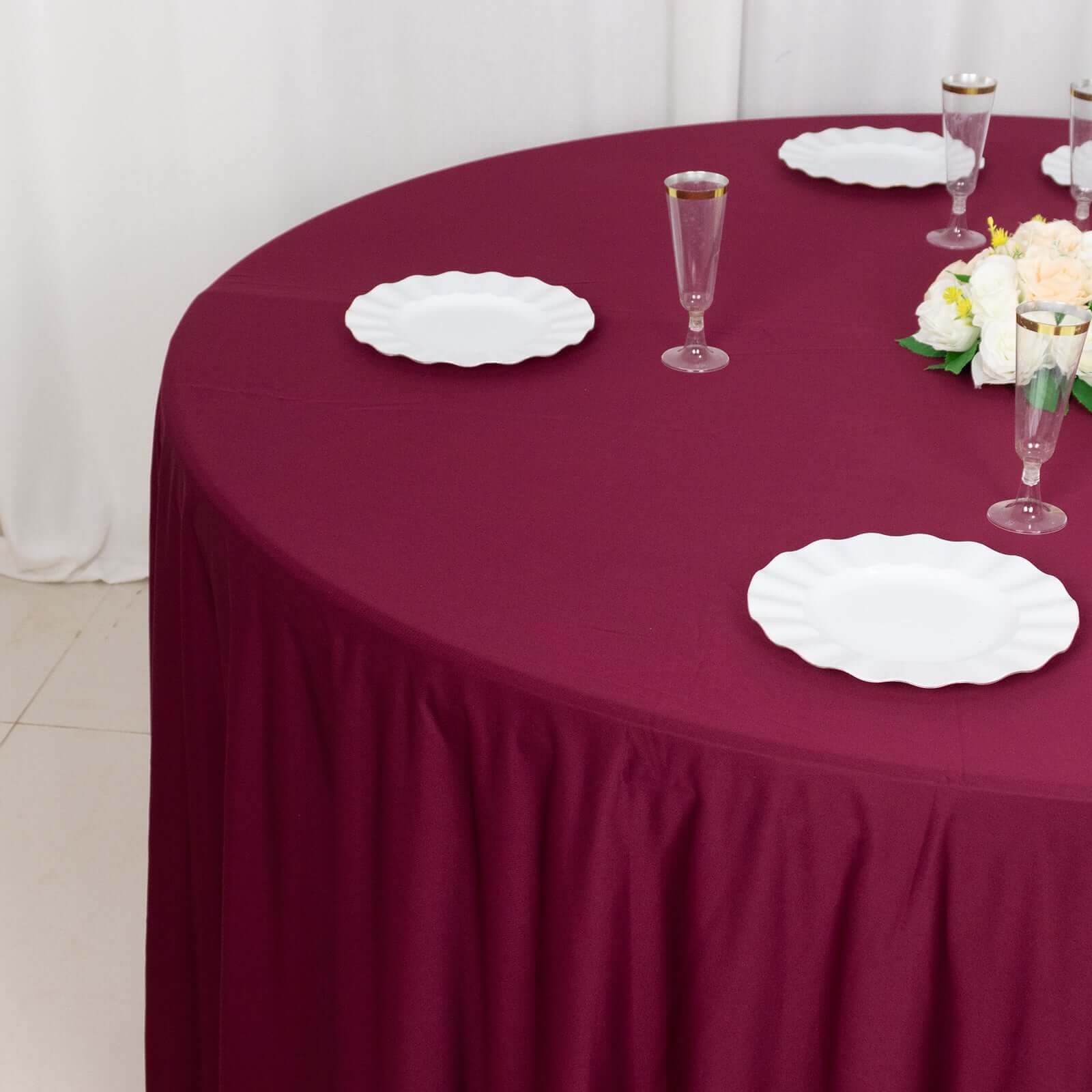 Premium Scuba Round 120 Tablecloth Burgundy - Wrinkle Free & Stain Resistant Seamless Table Cover