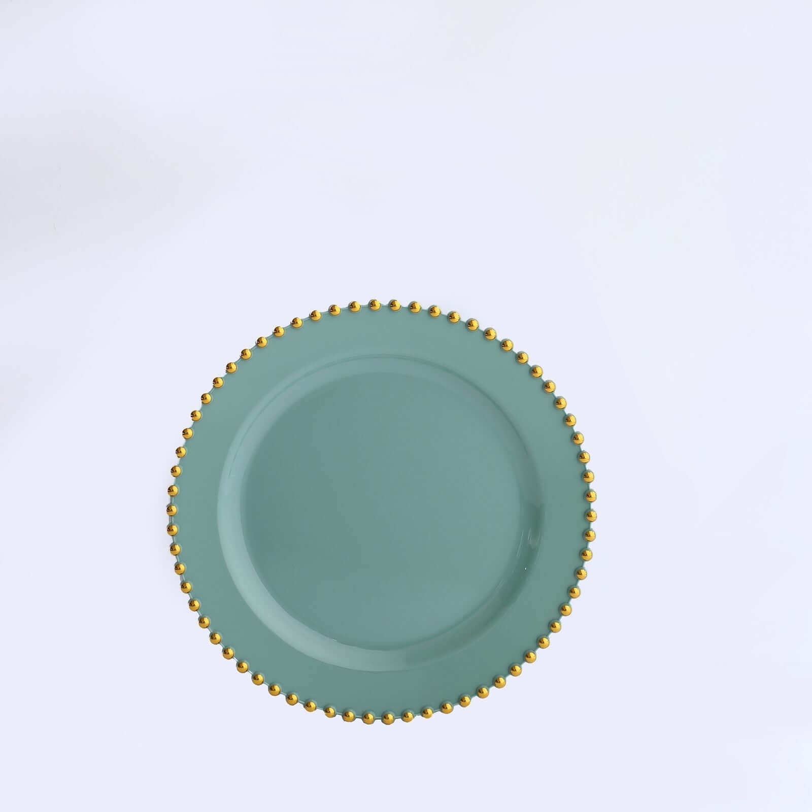 10-Pack Plastic 8 Round Appetizer Dessert Plates in Dusty Sage Green with Gold Beaded Rim - Disposable Salad Plates