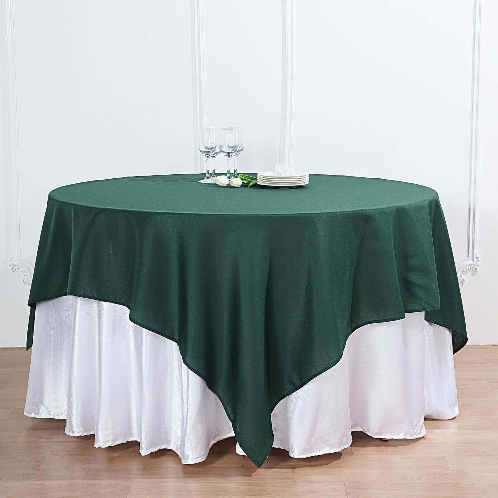 Polyester 70x70 Table Overlay Square Tablecloth Hunter Emerald Green - Wrinkle-Resistant & Durable Table Cover