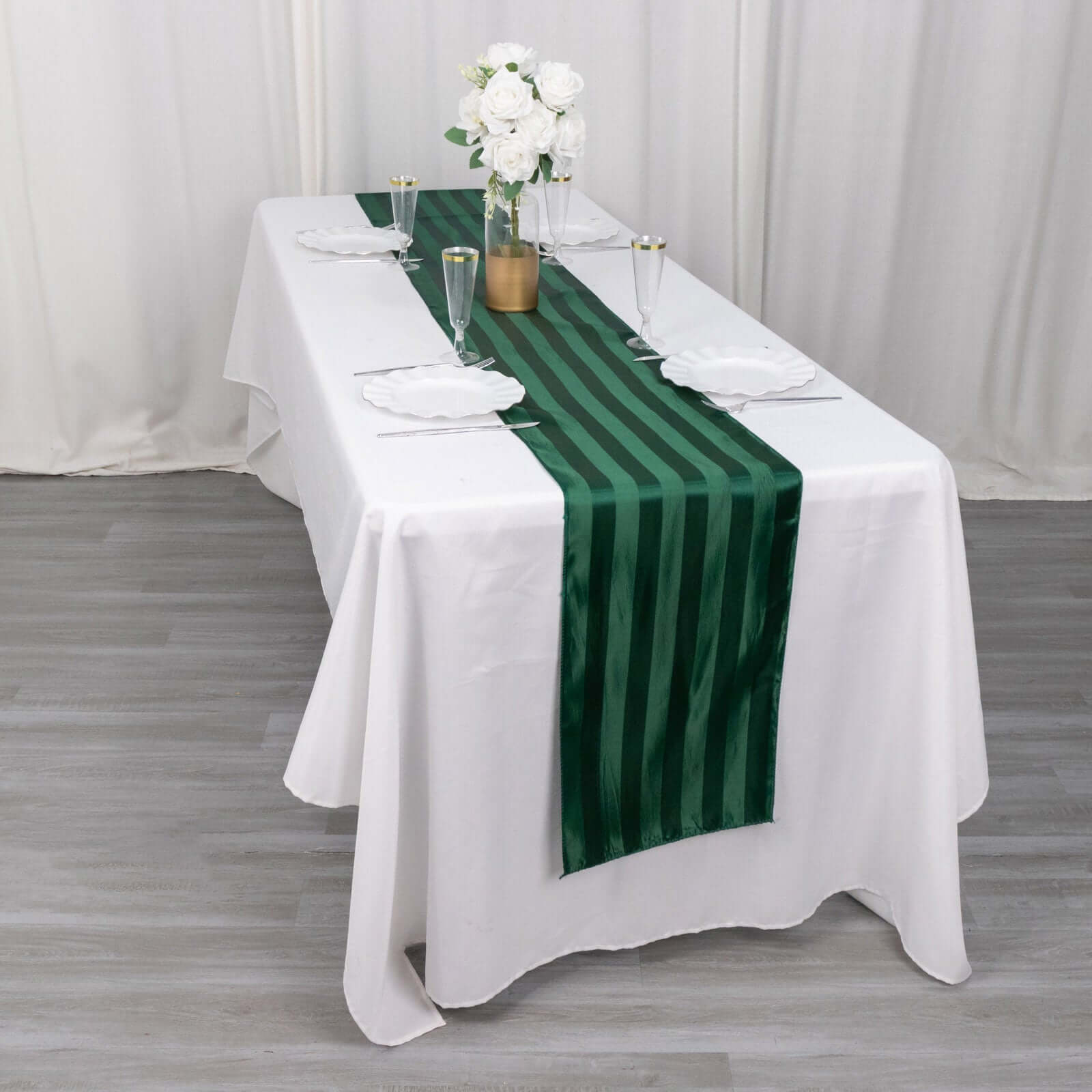 Satin 12x108 Table Runner Hunter Emerald Green - Stripe Table Decor