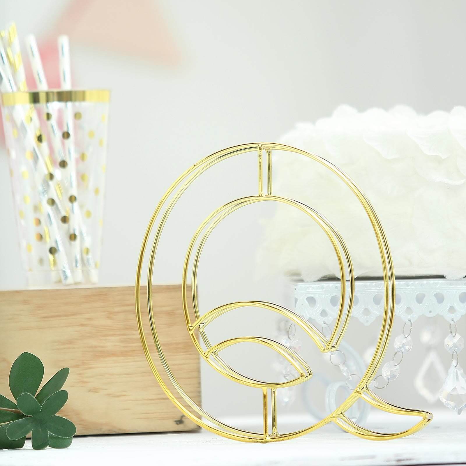 8 Tall Gold Freestanding 3D Decorative Wire Letter, Wedding Centerpiece - Q