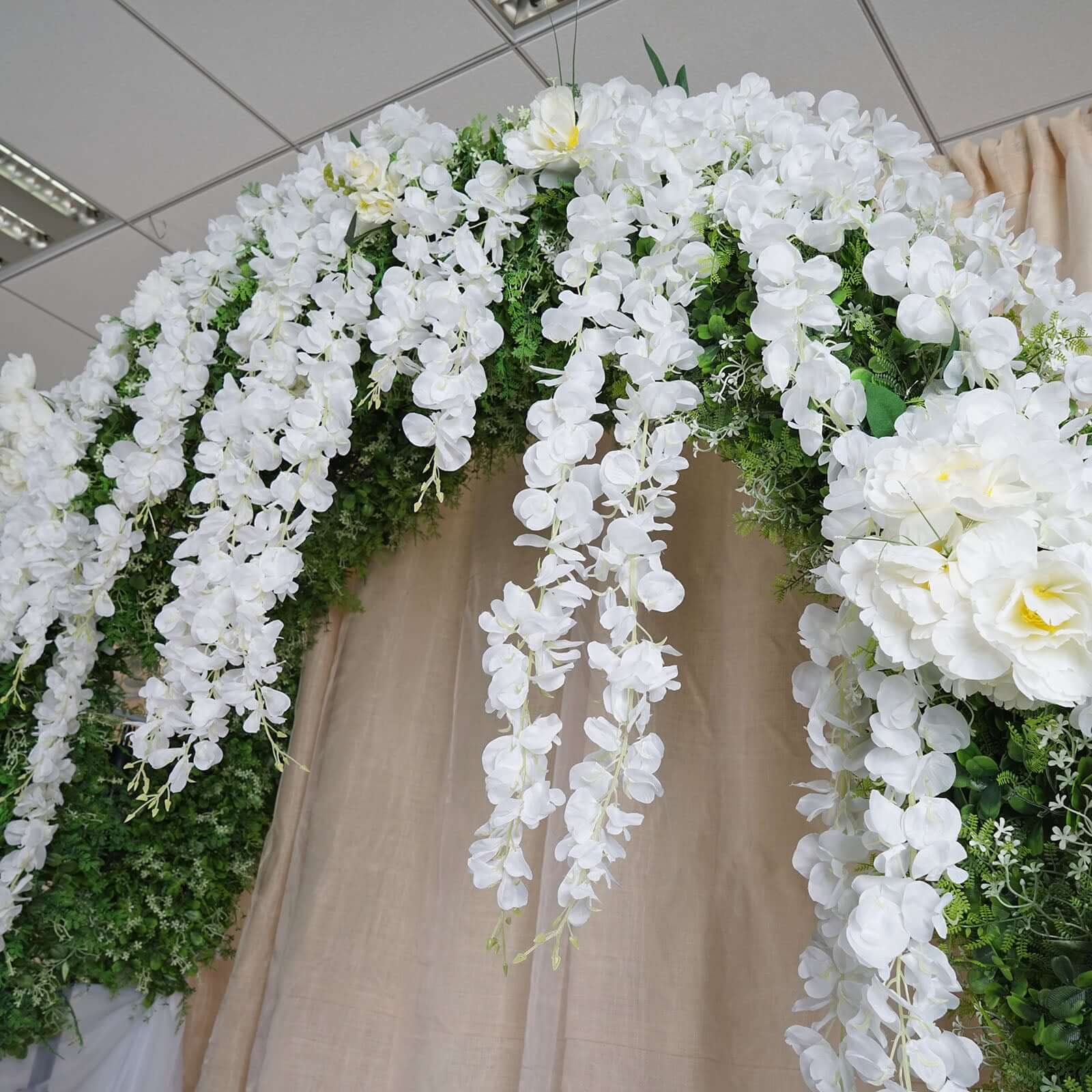 42 Silk Hanging Wisteria Flower Garland Vines in White, Elaborated 5 Full Strands in 1 Bush