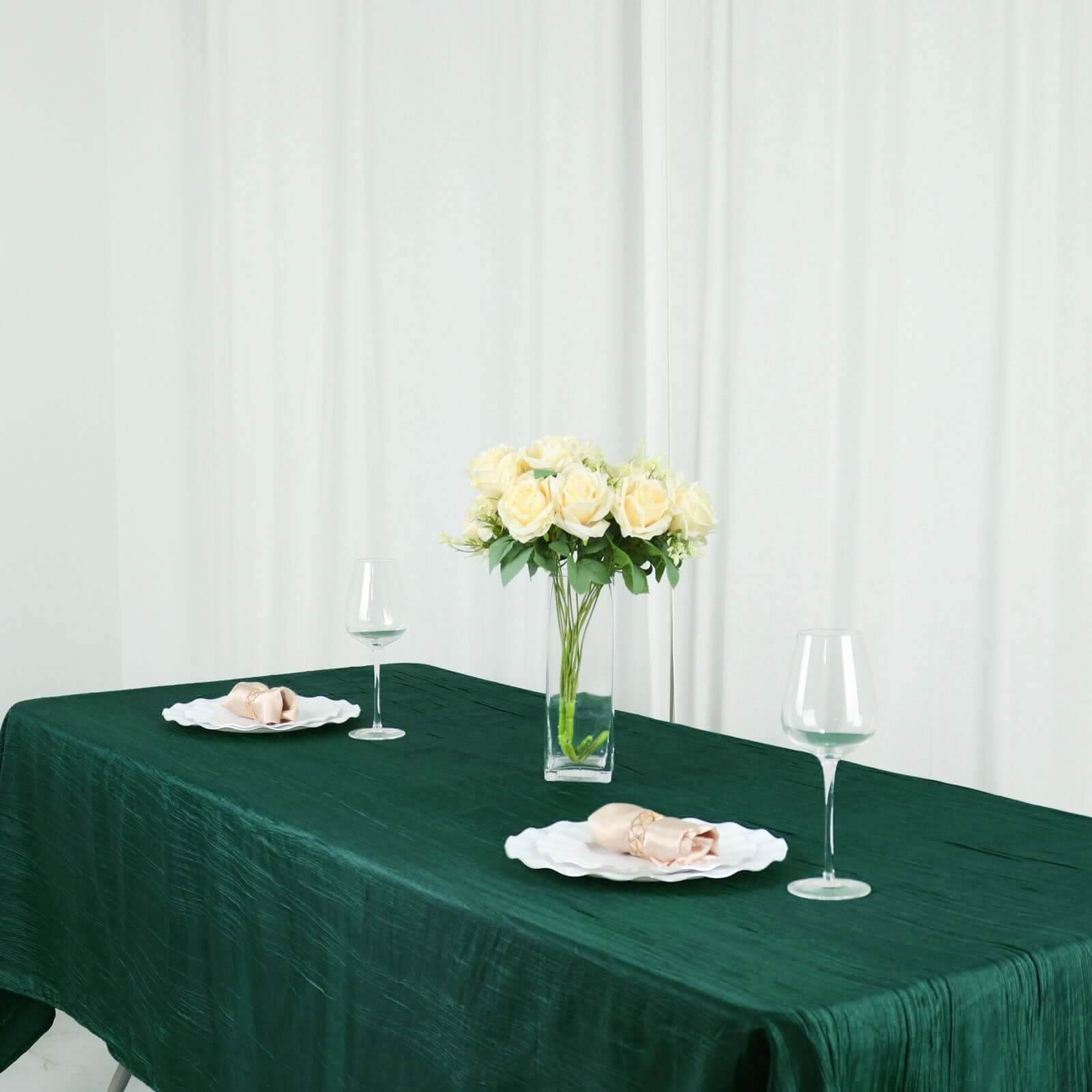 Taffeta 60x102 Rectangle Tablecloth Hunter Emerald Green - Accordion Crinkle Table Cover