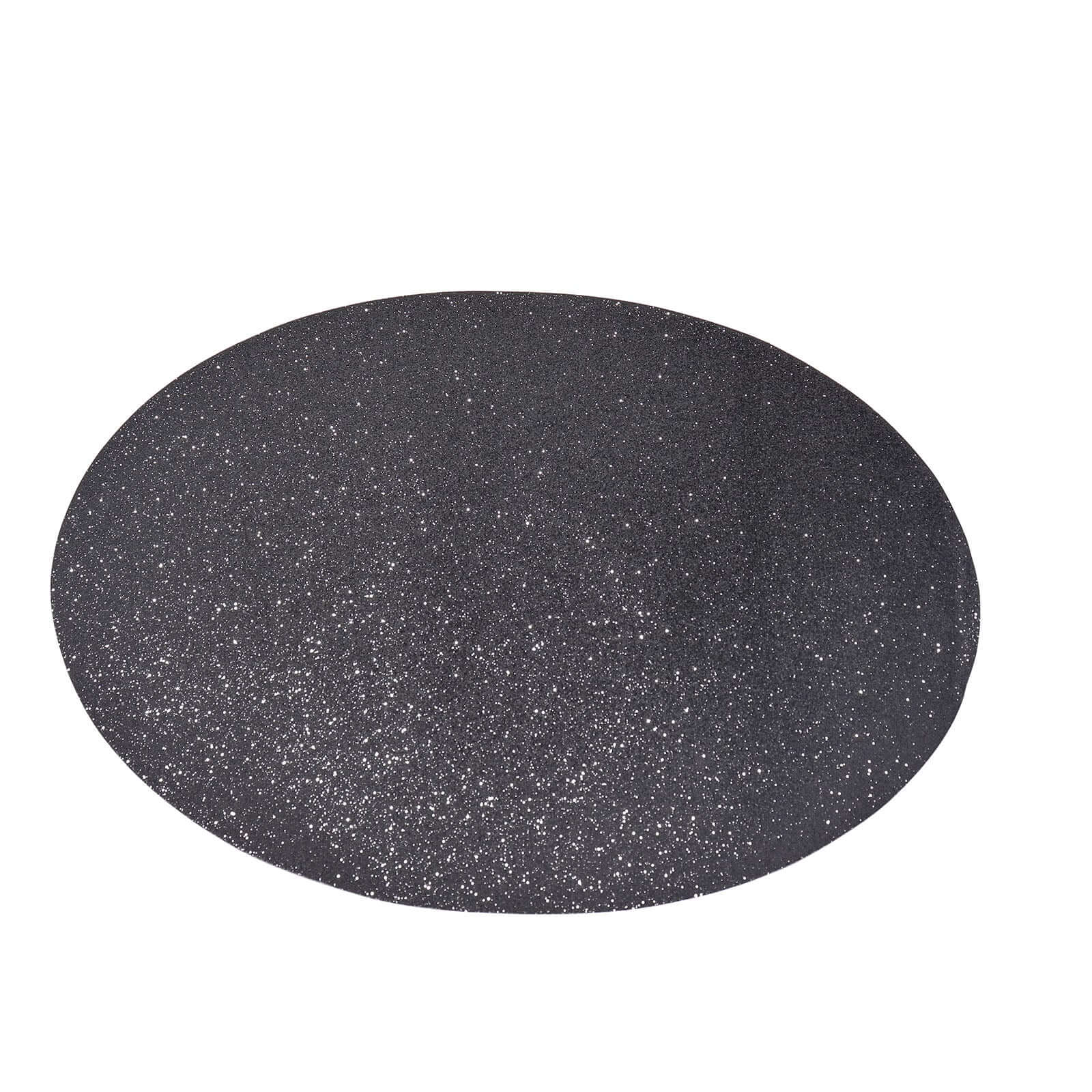 6-Pack Placemats Glitter Design Black Sparkle Oval - Non-Slip Decorative Table Mats for Dining 12x18