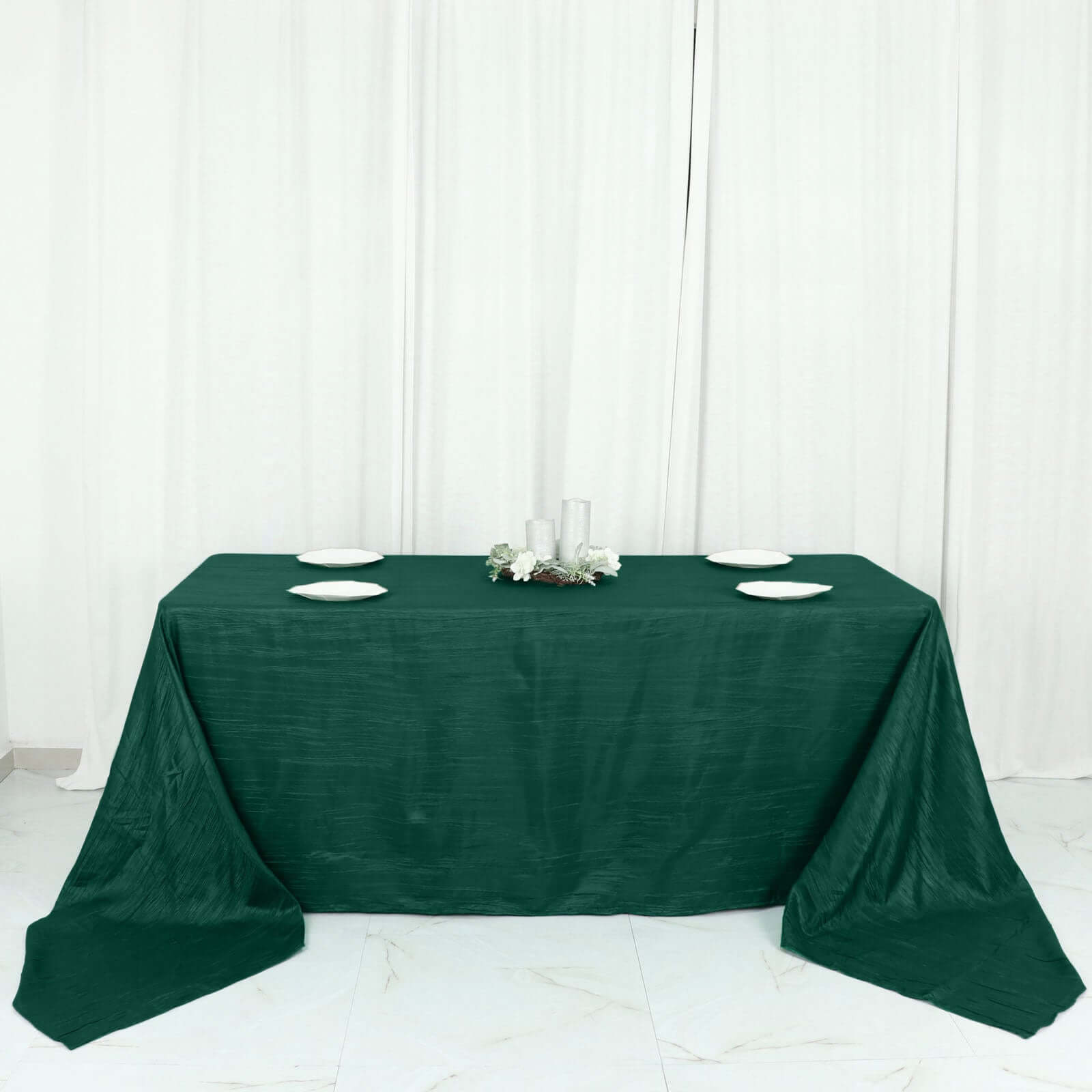 Taffeta 90x156 Rectangle Tablecloth Hunter Emerald Green - Accordion Crinkle Seamless Table Cover