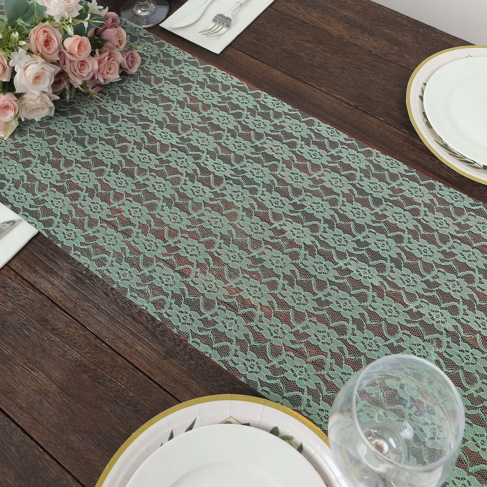 Floral Lace 12x108 Table Runner Sage Green - Stylish Vintage Table Decor