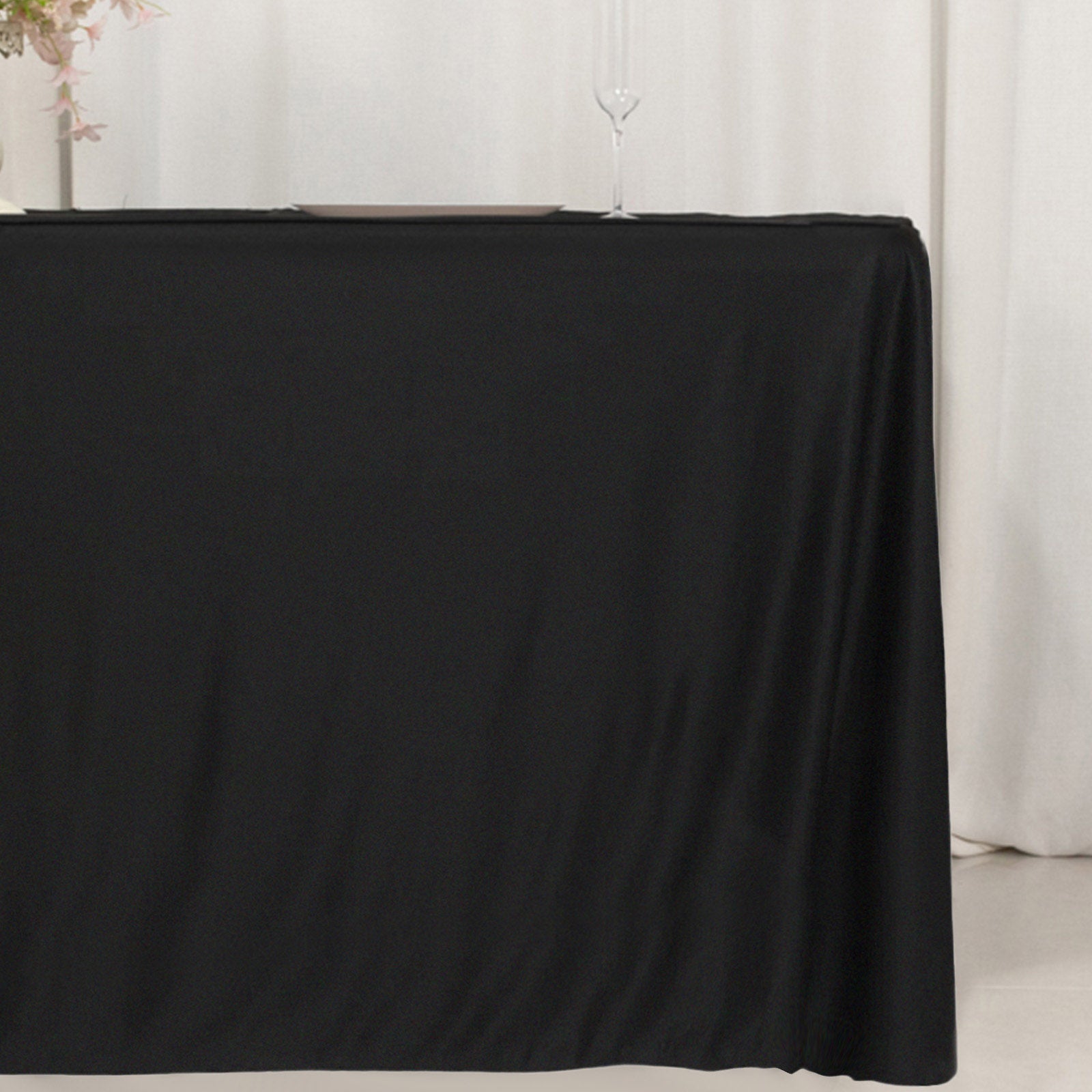 Fitted Polyester 72x24x42 Rectangle Tablecloth Black - Secure Fit for Elevated Tables