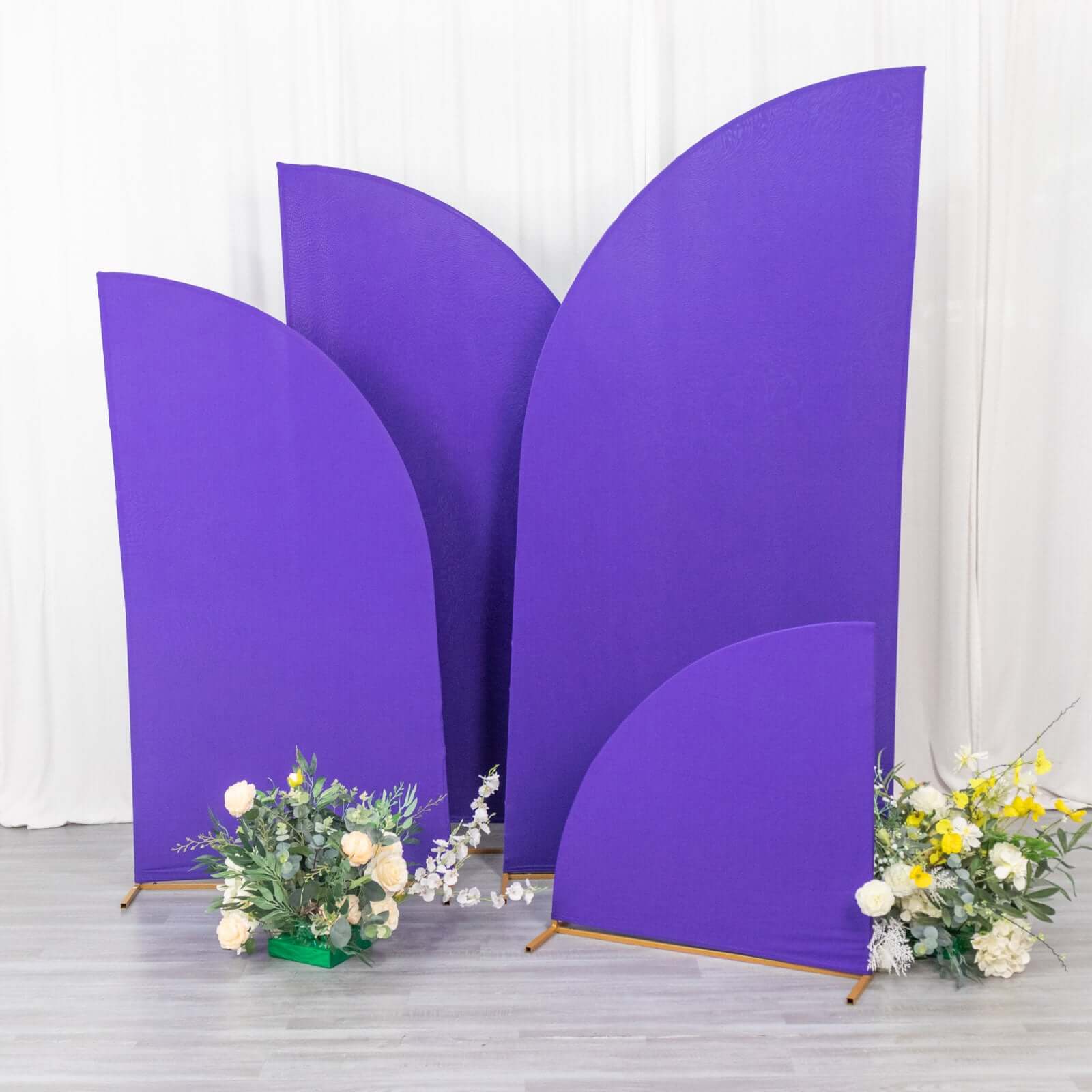 Set of 4 Matte Purple Spandex Half Moon Chiara Backdrop Stand Covers, Custom Fitted Wedding Arch Covers - 2.5ft,5ft,6ft,7ft