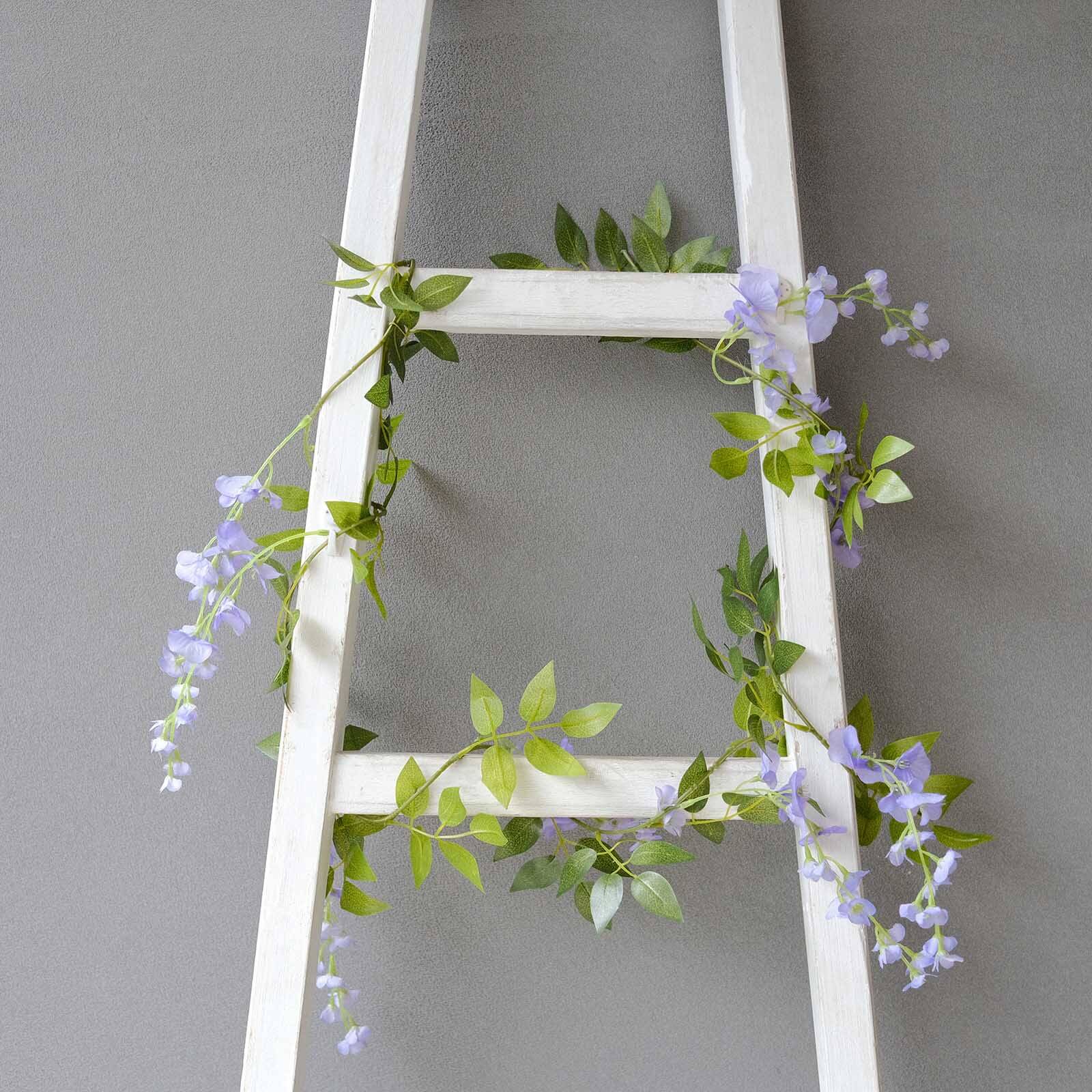 2 Pack 6ft Lavender Lilac Artificial Wisteria Flower Garland Hanging Vines, Silk Floral Garland Wedding Arch Decor